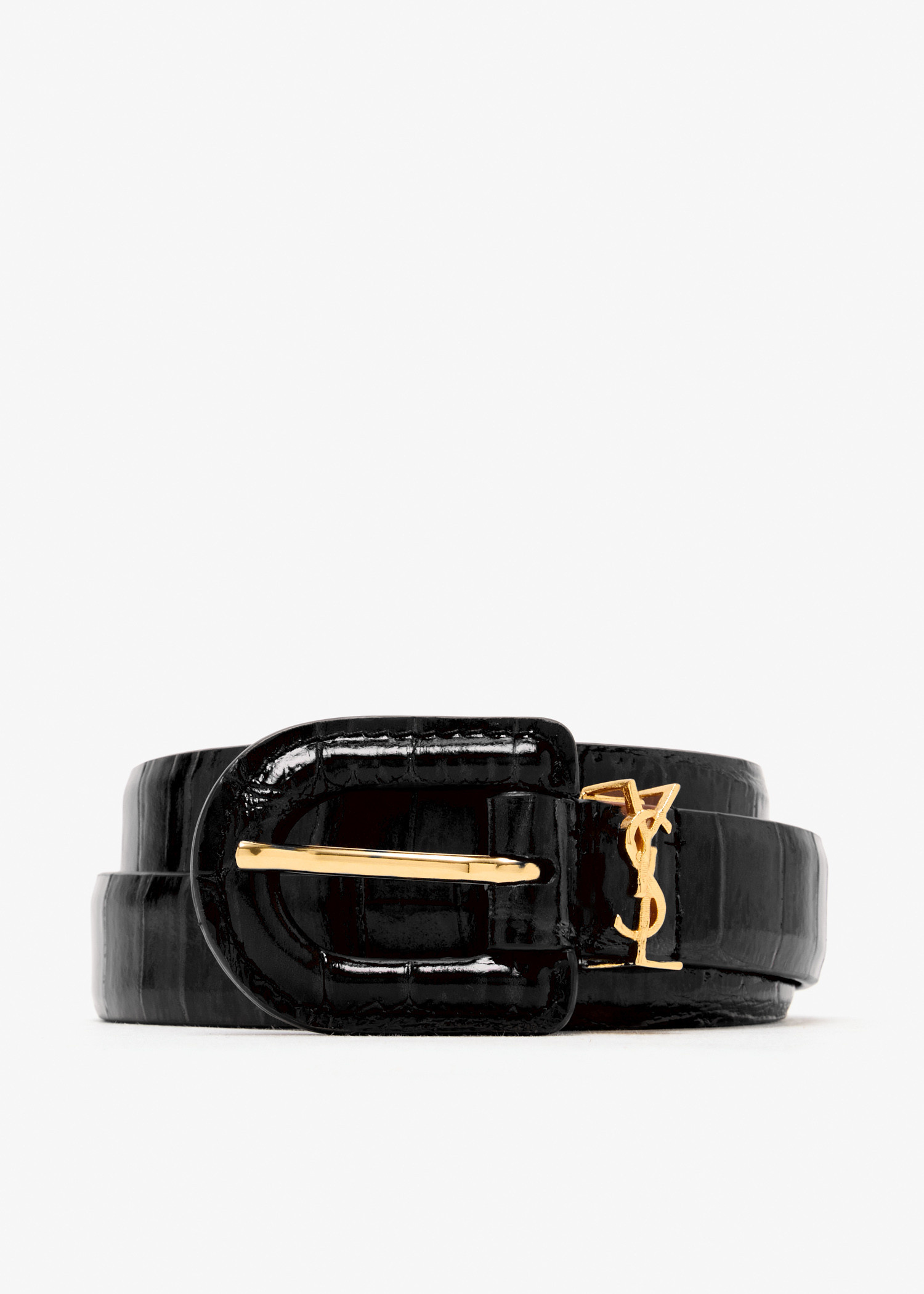 Saint Laurent Cassandre thin belt for Women - Black in UAE | Level