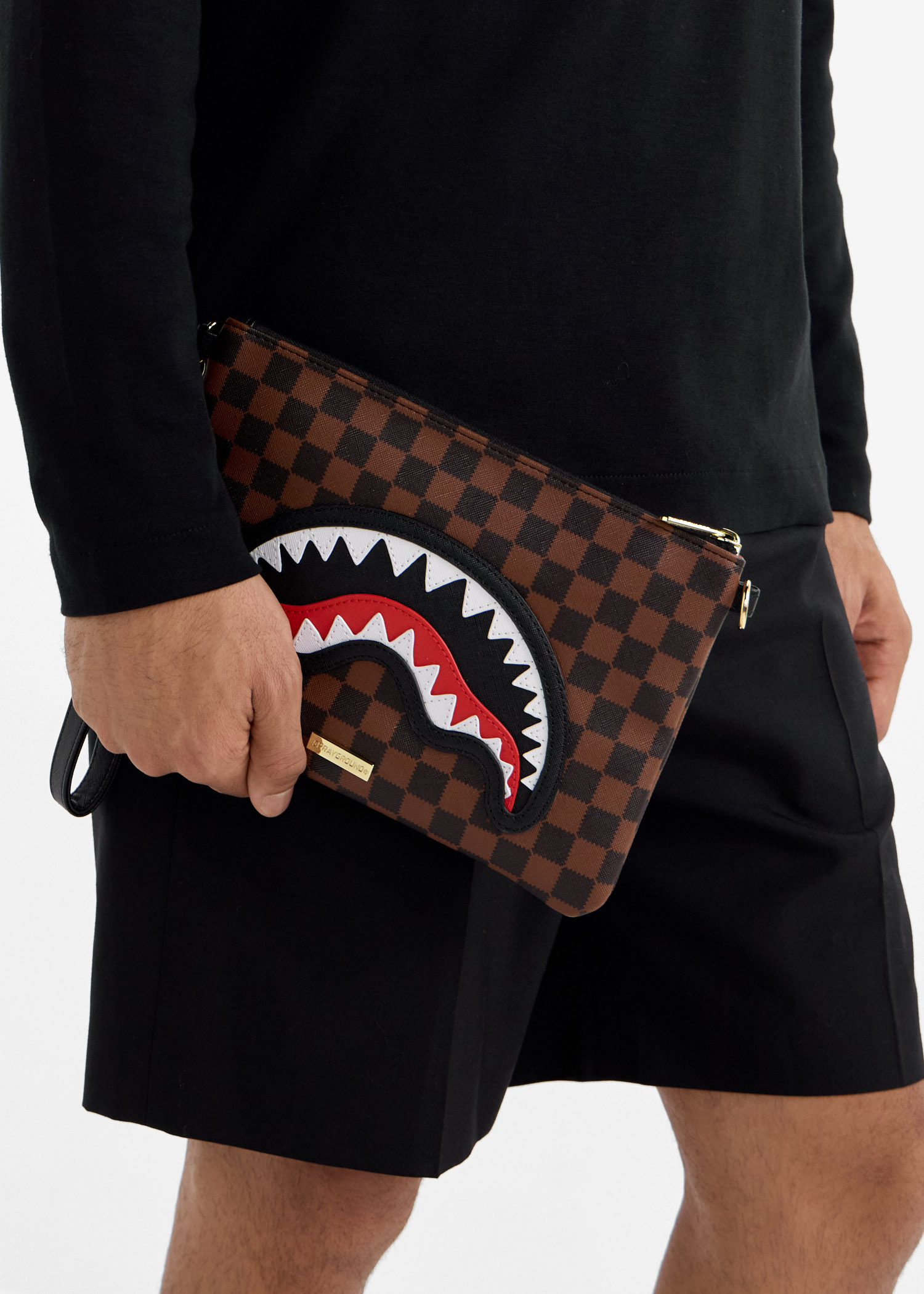Spray Ground Sawtooth Sharks in Paris crossbody clutch for