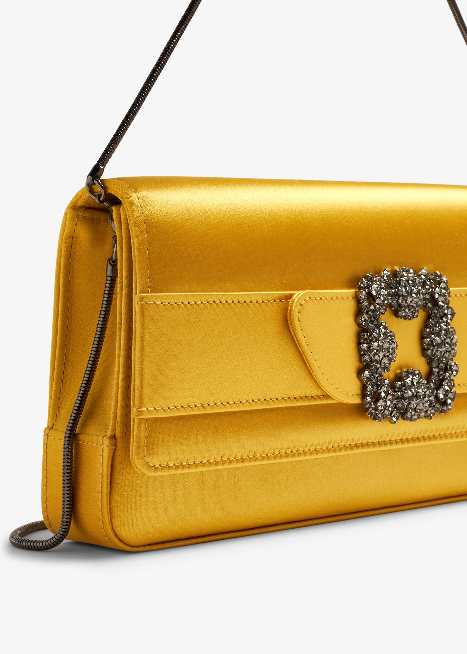 マノロブラニクMANOLO BLAHNIK　Hangi　クラッチバッグ　イエロー Capri embellished satin clutch in yellow - Manolo Blahnik
