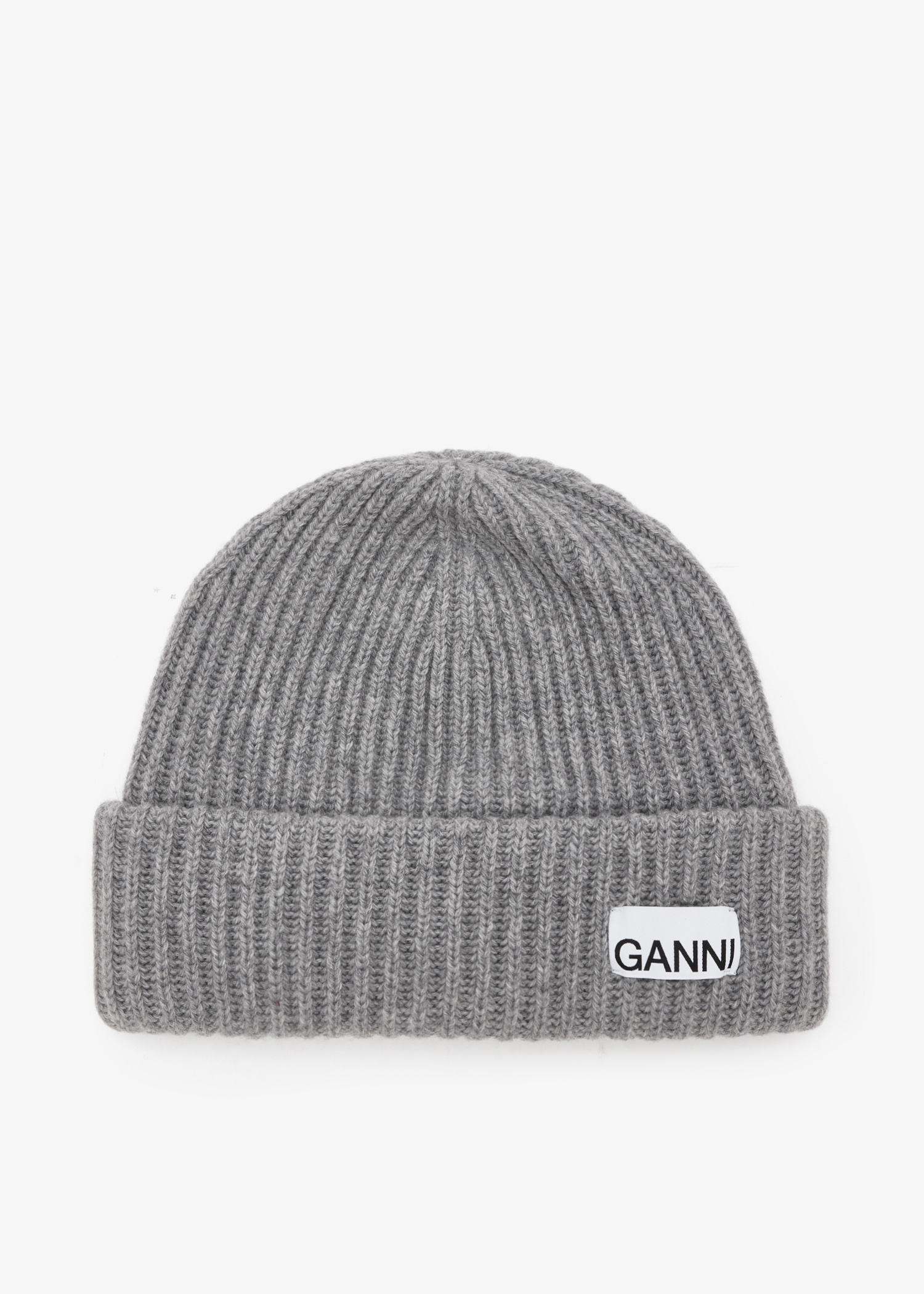 Ganni Oversized wool rib knit beanie for Women - Grey in UAE