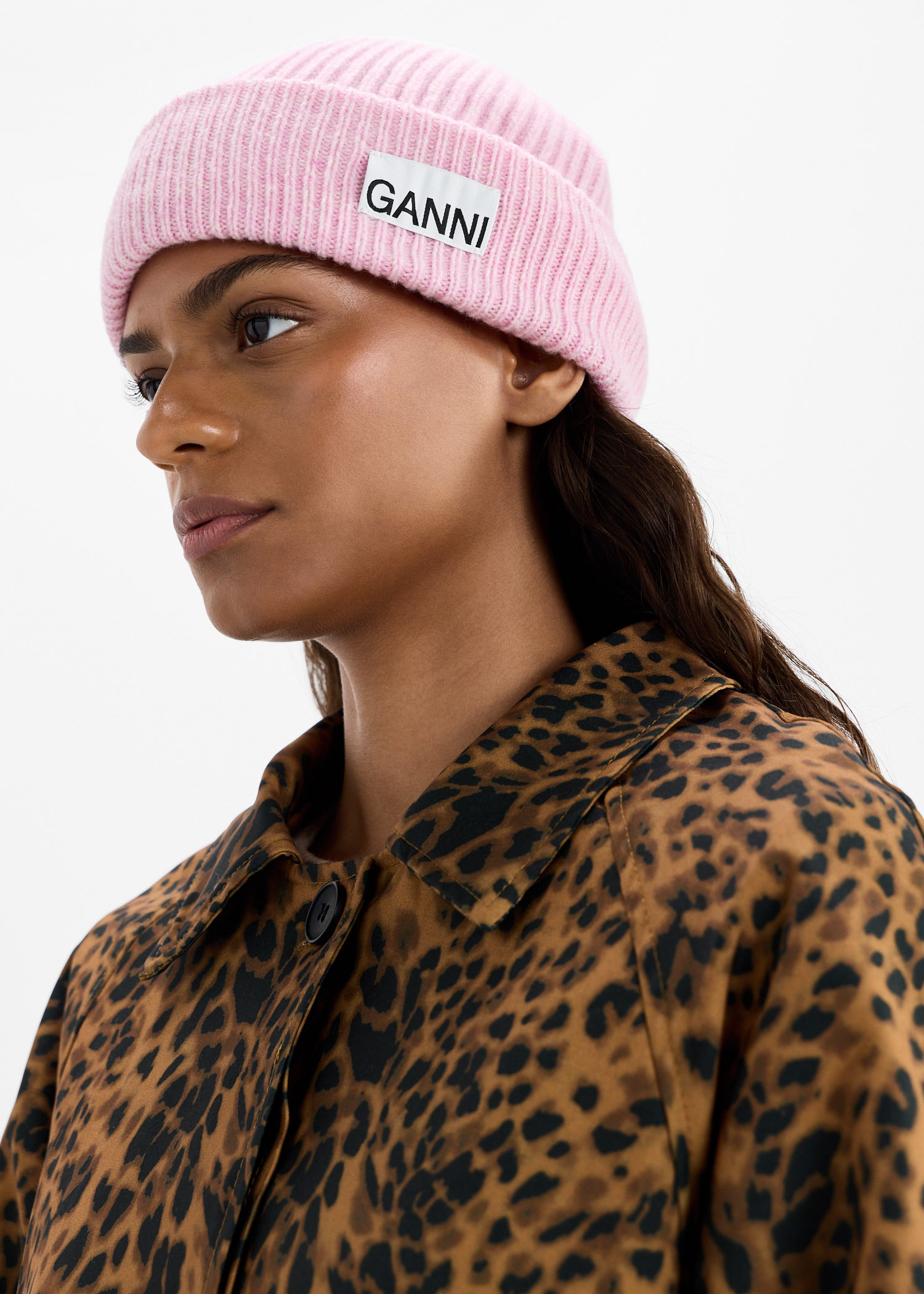 Ganni Fitted rib knit wool beanie for Women - Pink in KSA | Level
