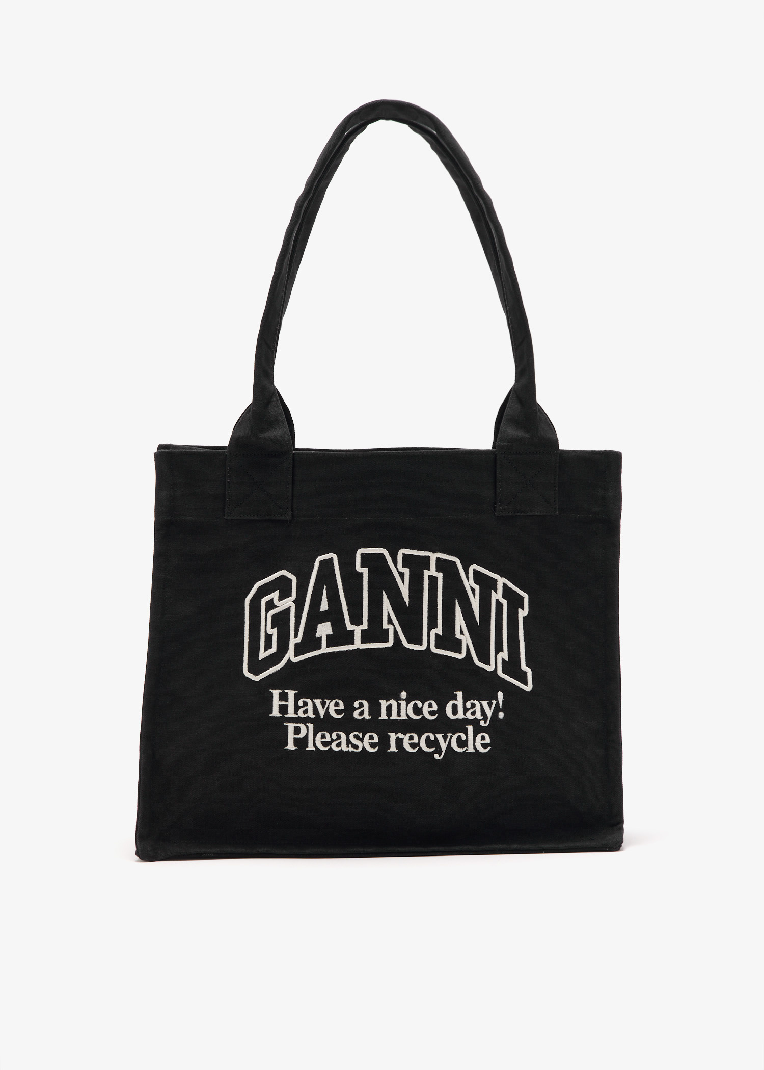 【関税込み】Xxl Logo Shopper Bag - Ganni - Cotton - Black Phantom Black XXL Canvas Tote Bag | GANNI US