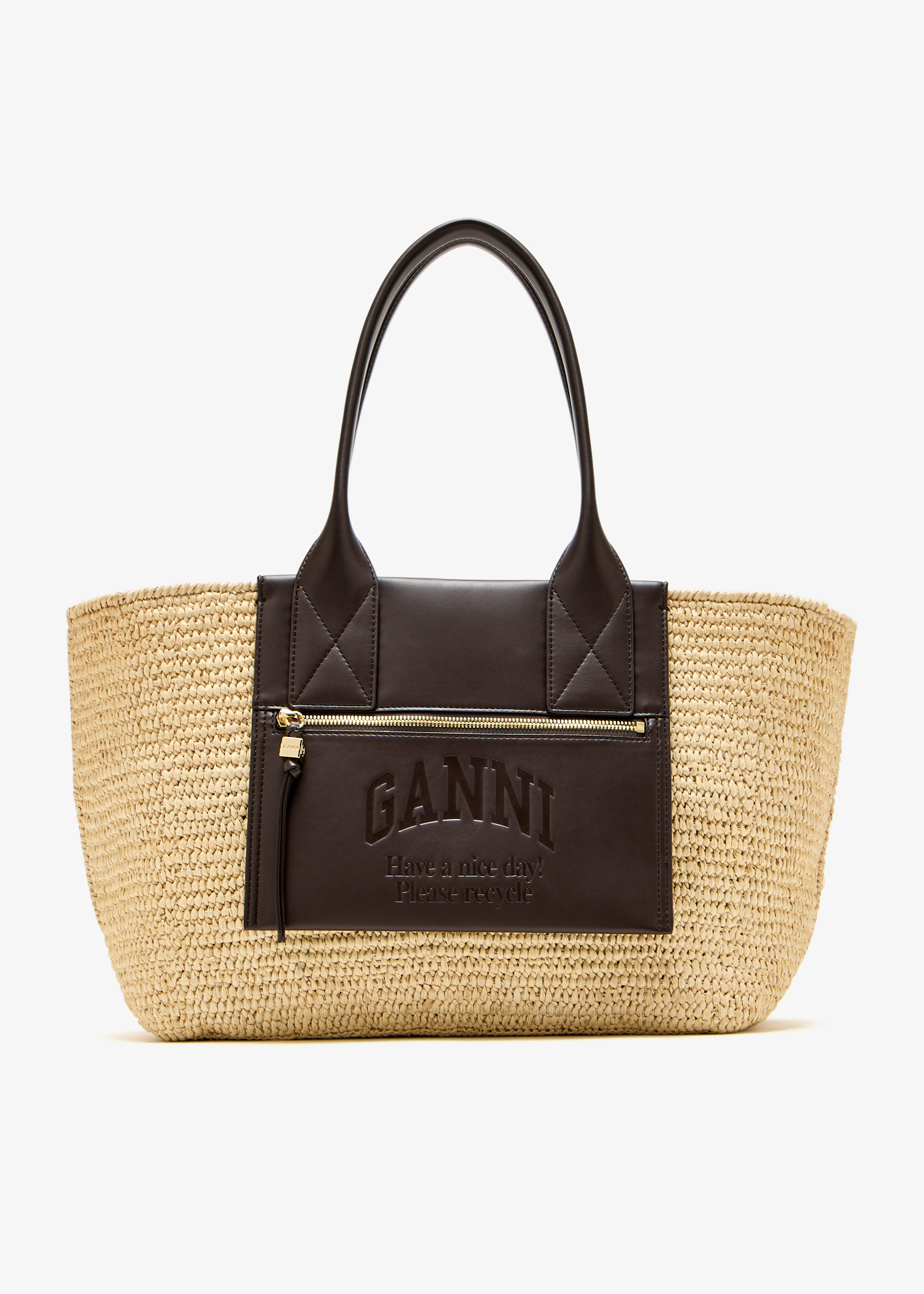 Ganni Easy Medium Shopper Bag - Raffia - White