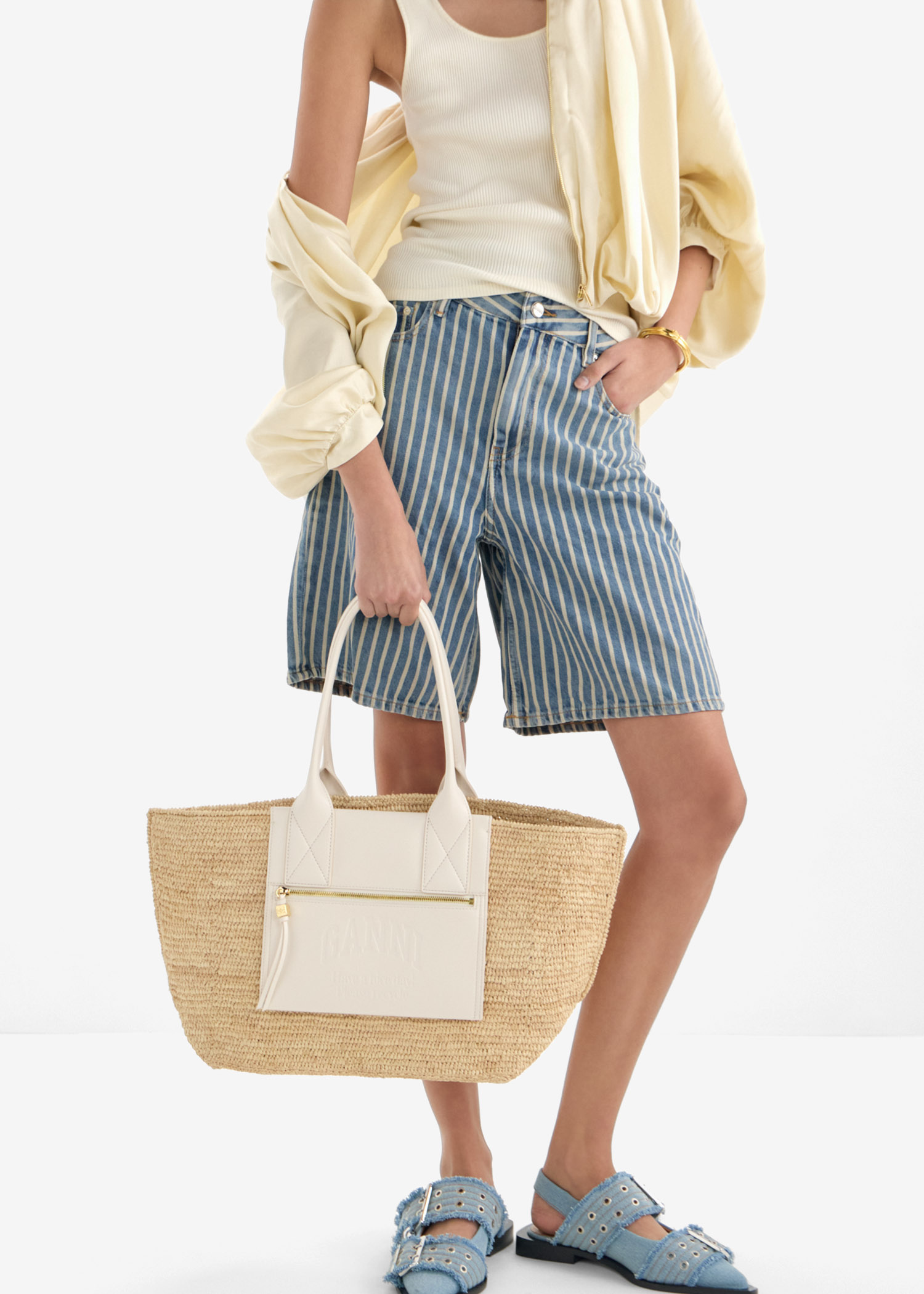 Ganni Easy medium shopper bag for Women - Beige in UAE