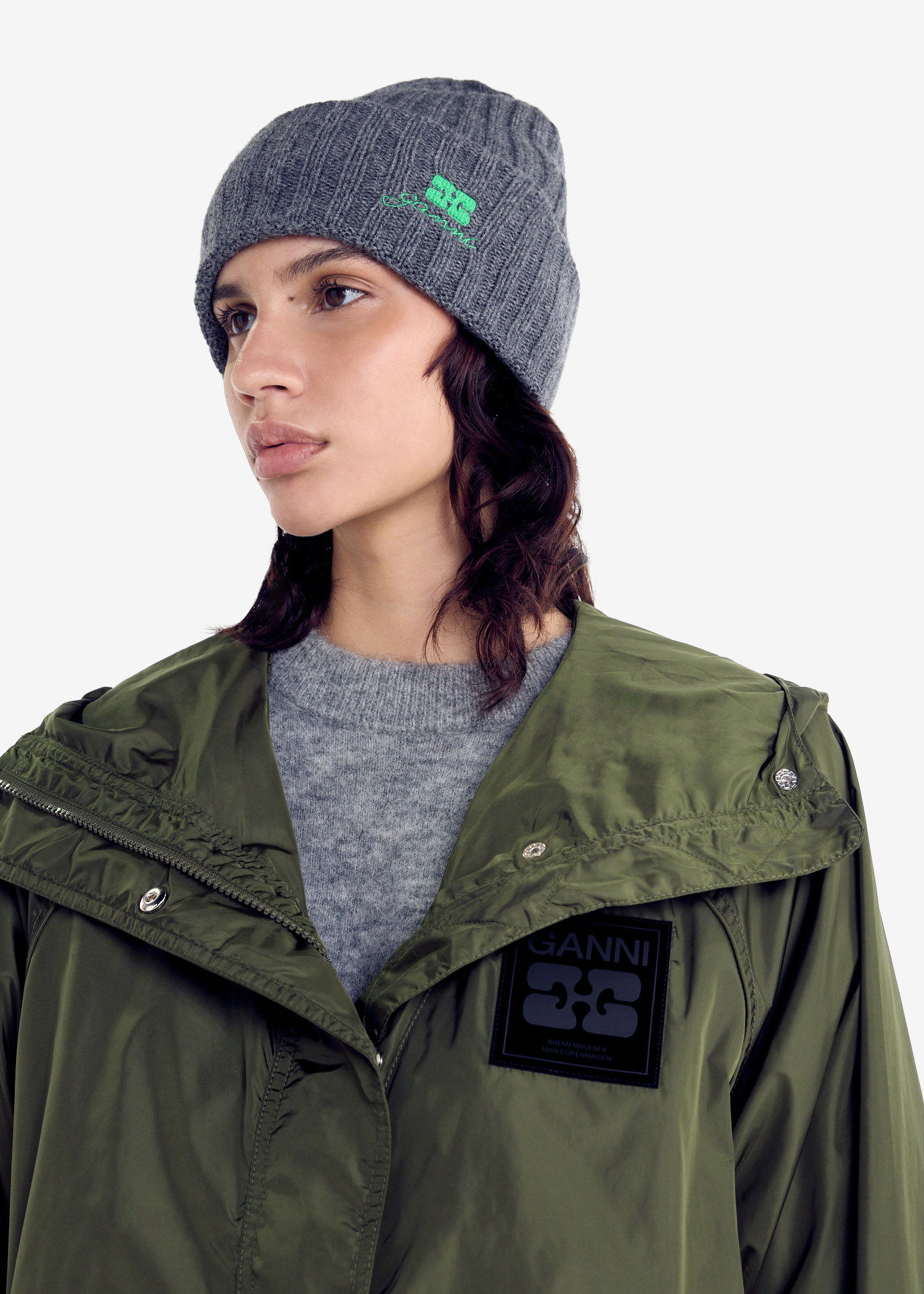 Green Ganni beanie Wool beret Ganni Green size S International in Wool - 33143842 main image 2