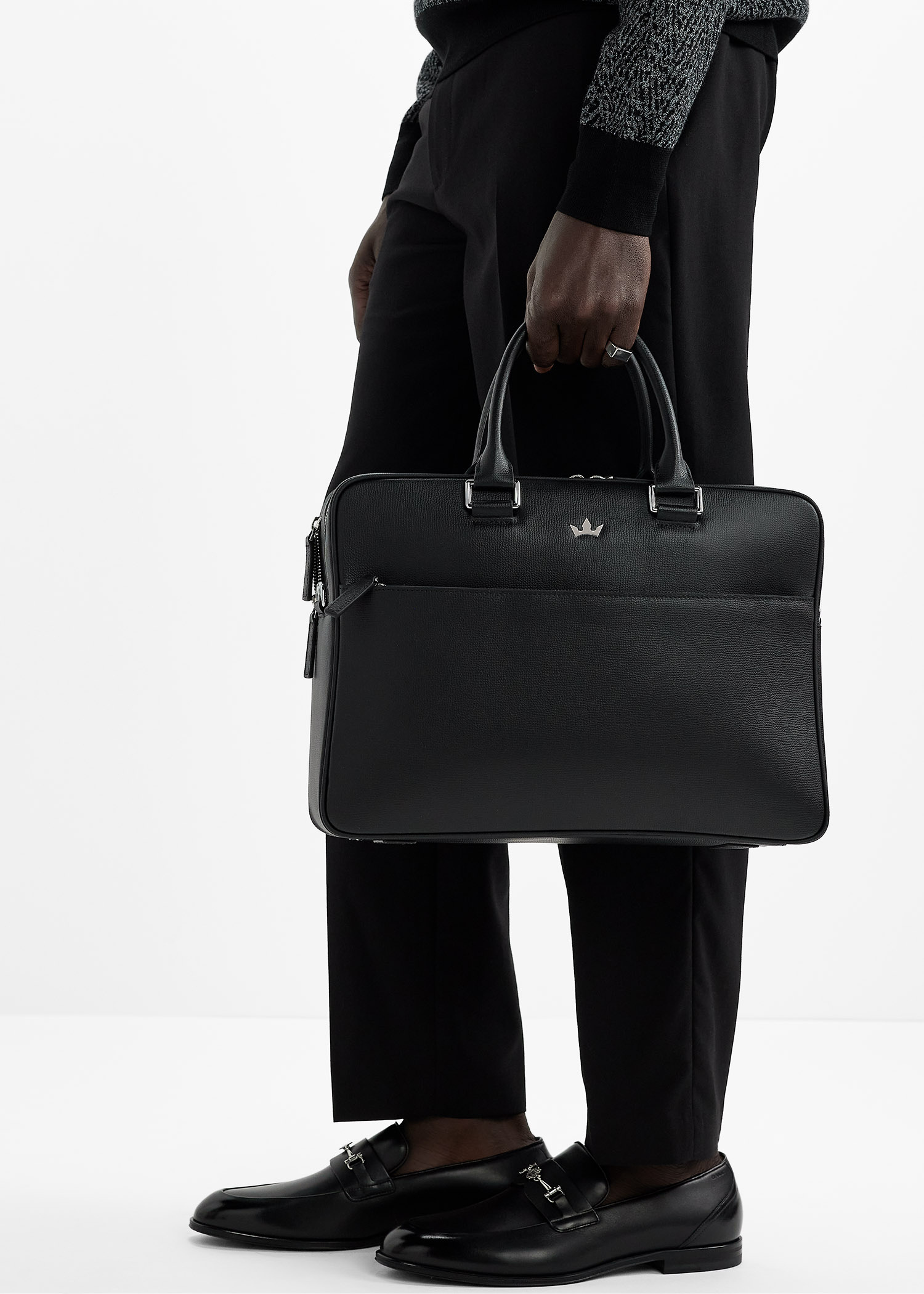 トートバッグ Roderer Black Italian Leather Black Award Double Briefcase Award Tote Bag > Italian Leather Black – RODERER