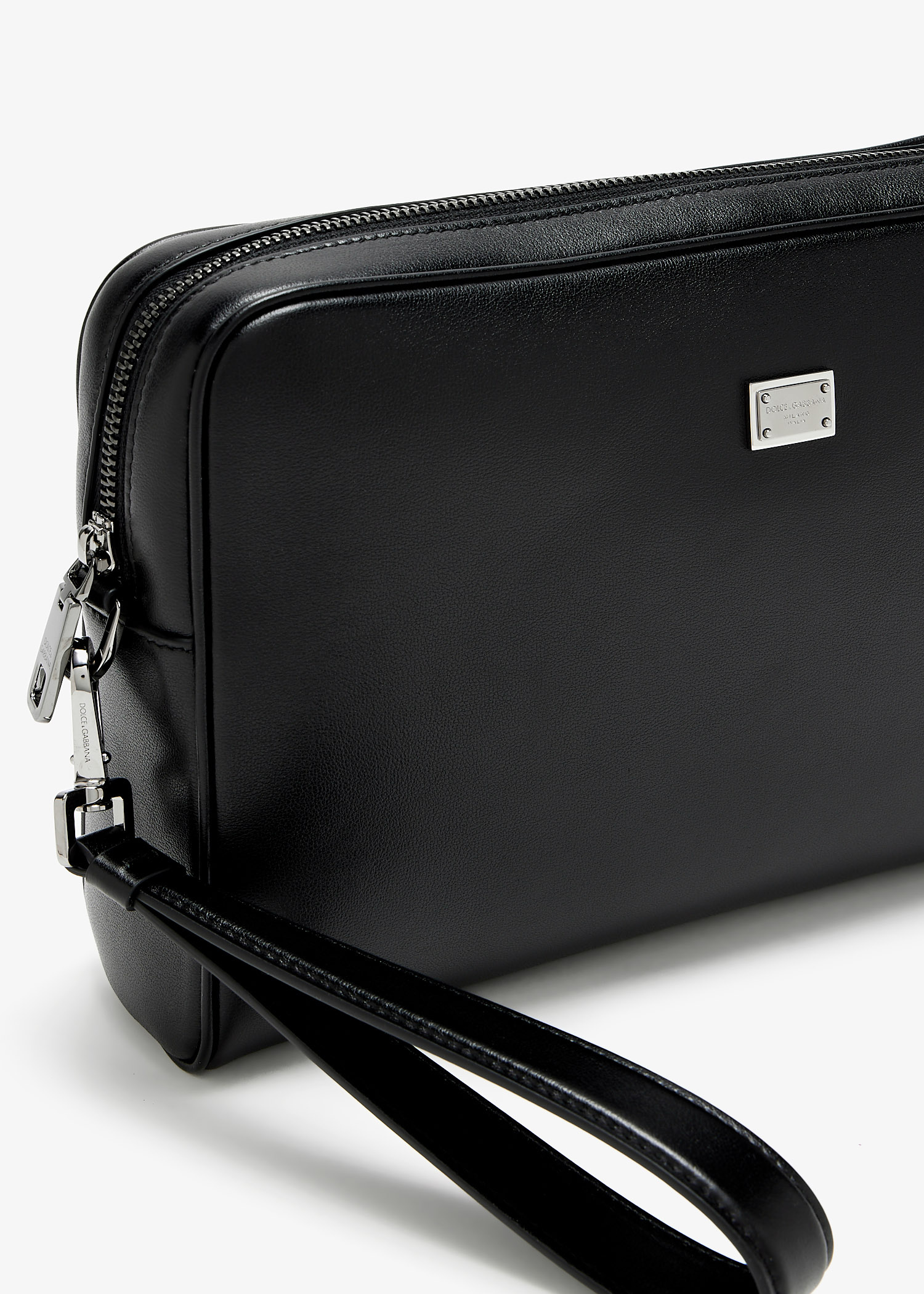 【送料&関税込】Dolce & Gabbana Leather Pouch Dolce&Gabbana Logo calfskin pouch for Men - Black in UAE
