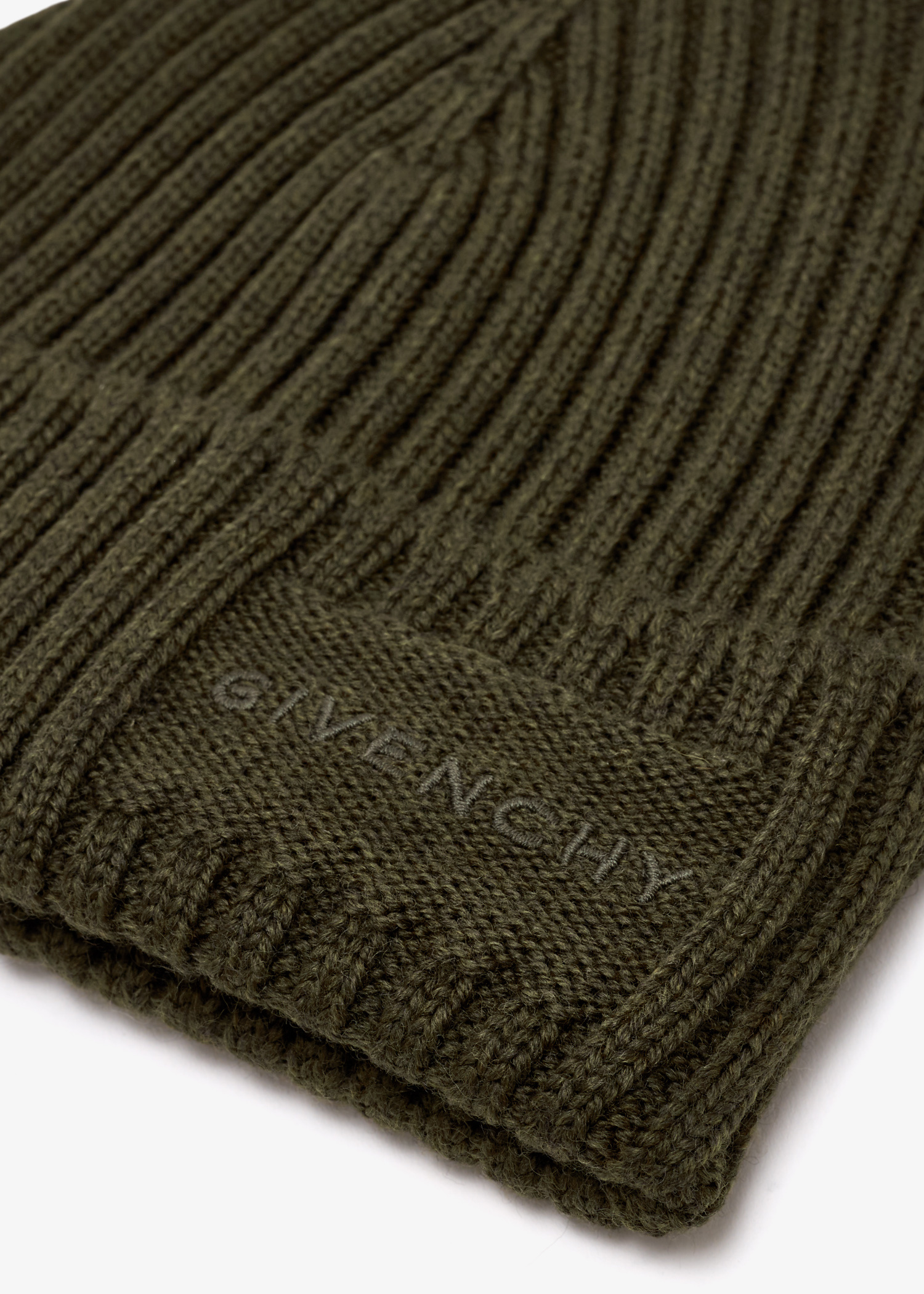 Givenchy  Olive Green Ribbed wool Beanie Montagna | Olive Green Chunky Knitted Rib Beanie | In stock  main image 3