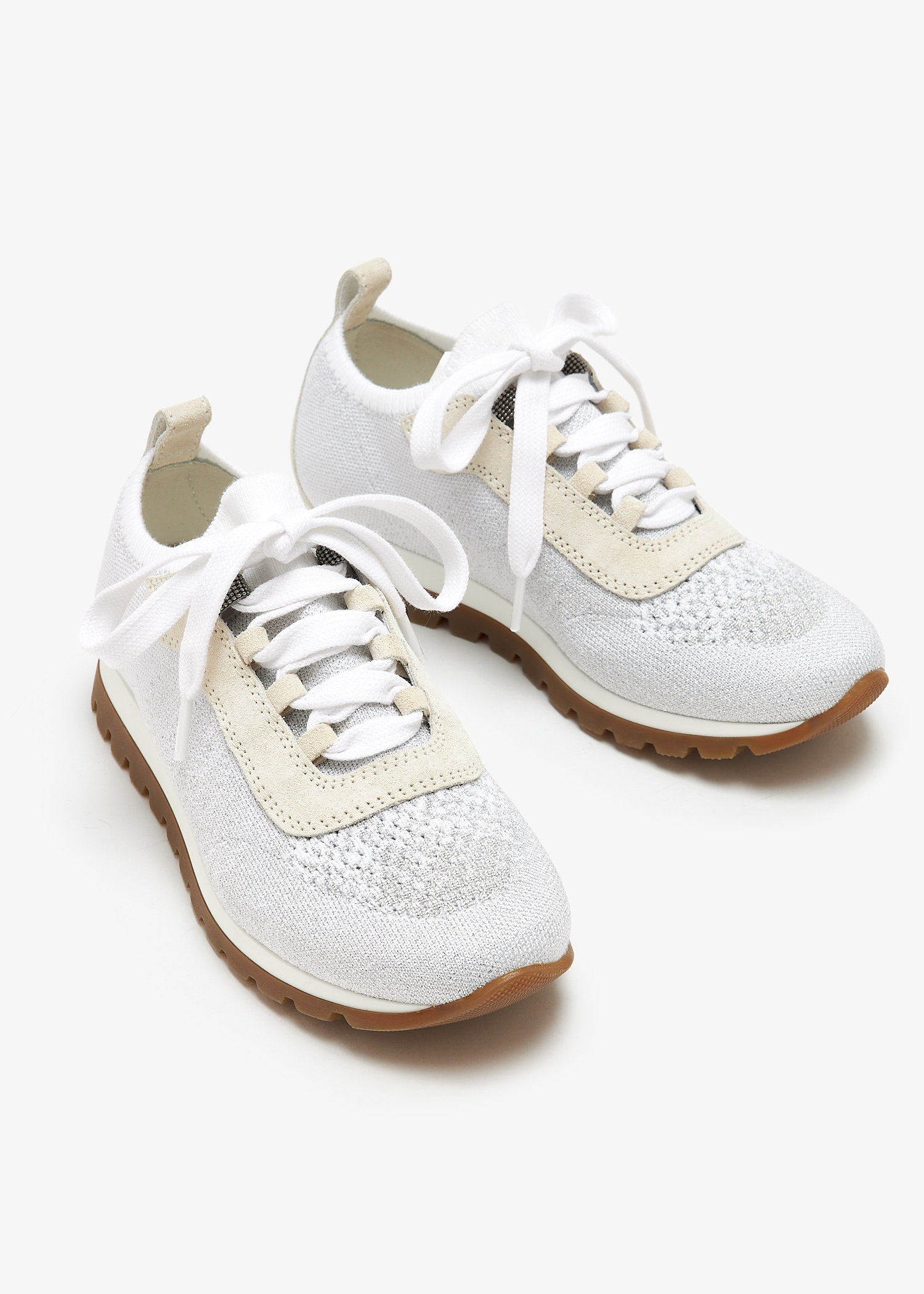 Brunello Cucinelli Sparkling knit sneakers for Girl - White