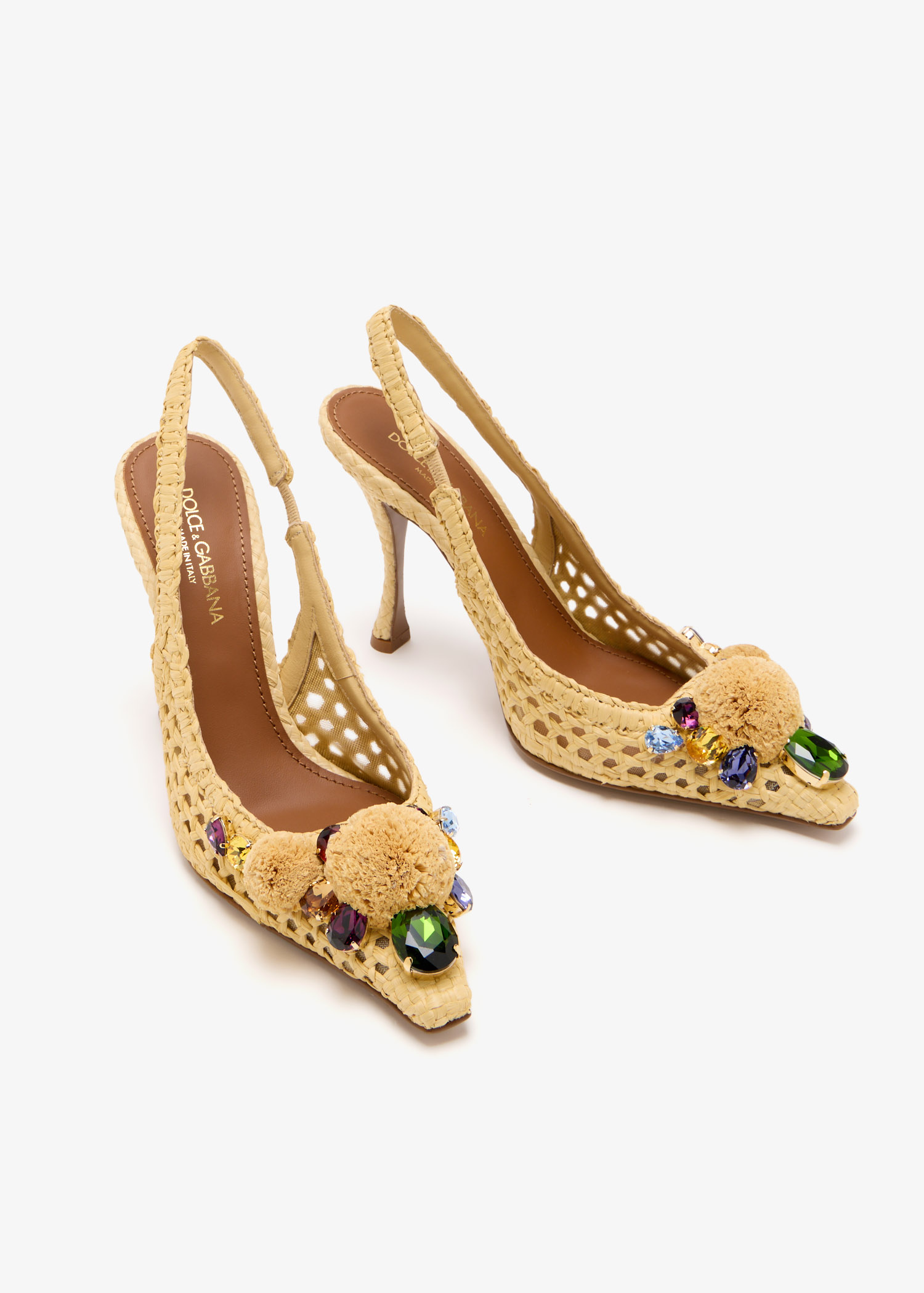 Dolce&Gabbana Gemstone-embellished raffia slingback pumps