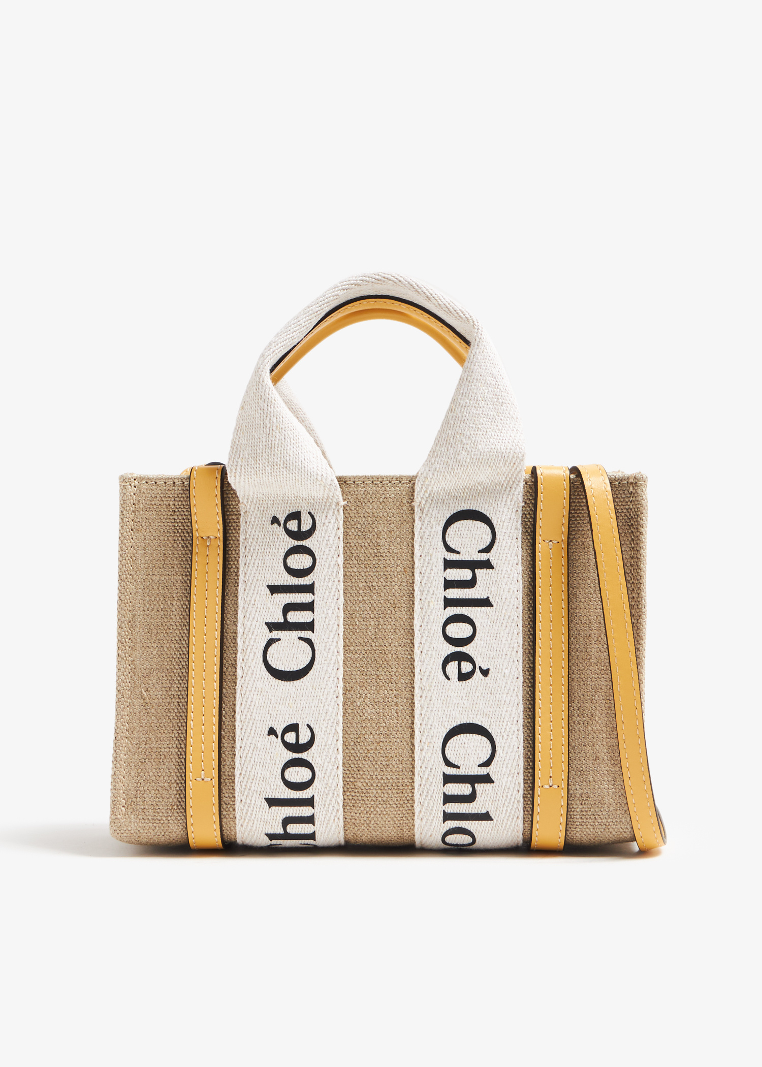Chloé Woody Small Tote Bag ホワイト・ブラウン Chloé Small Woody Tote Bag In Linen | Chloé US