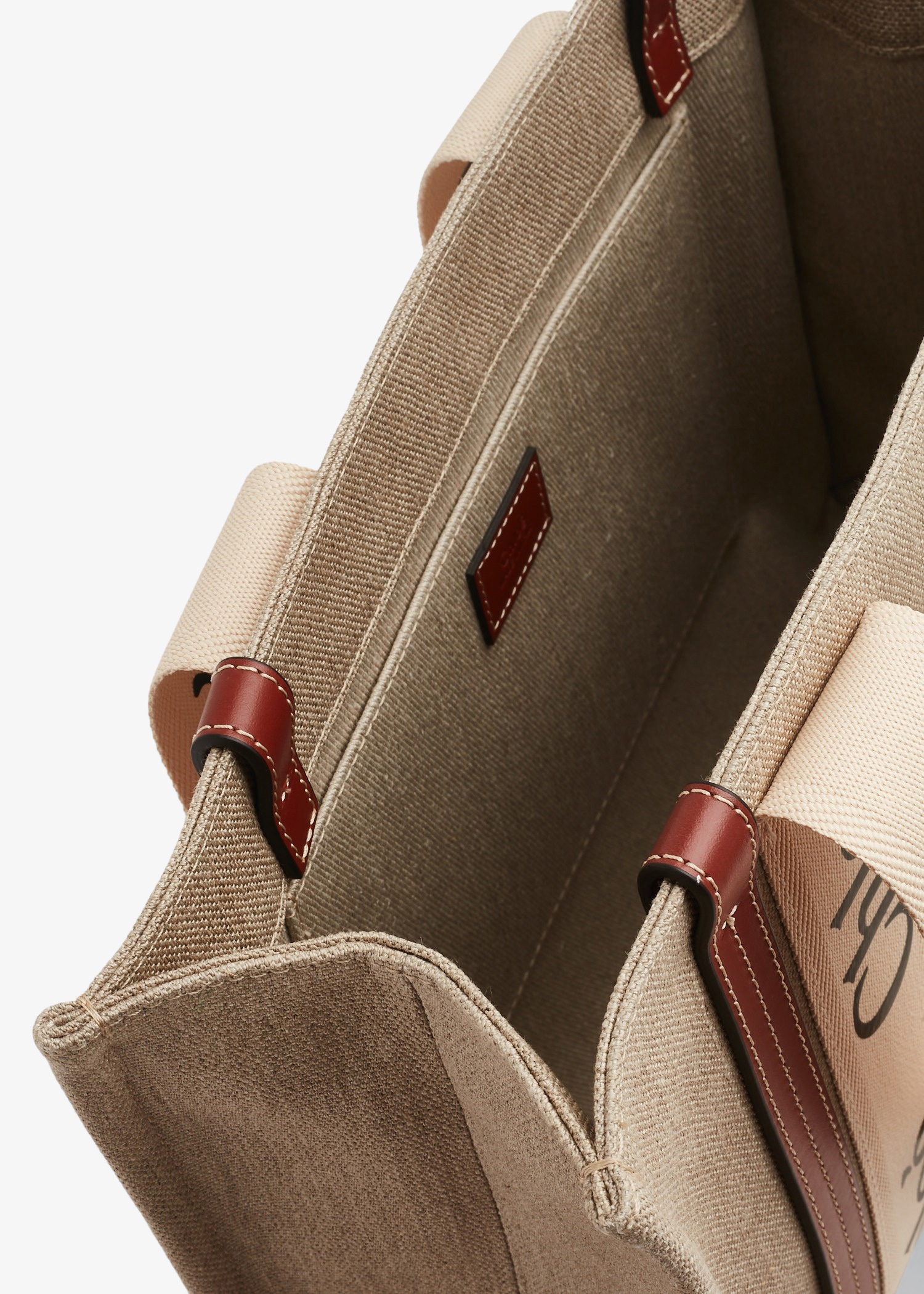 【関税負担無】Chloe BORSA WOODY MEDIA IN CANVAS E PELLE Chloé Woody Tote Bag In Linen & Leather in Boyish brown