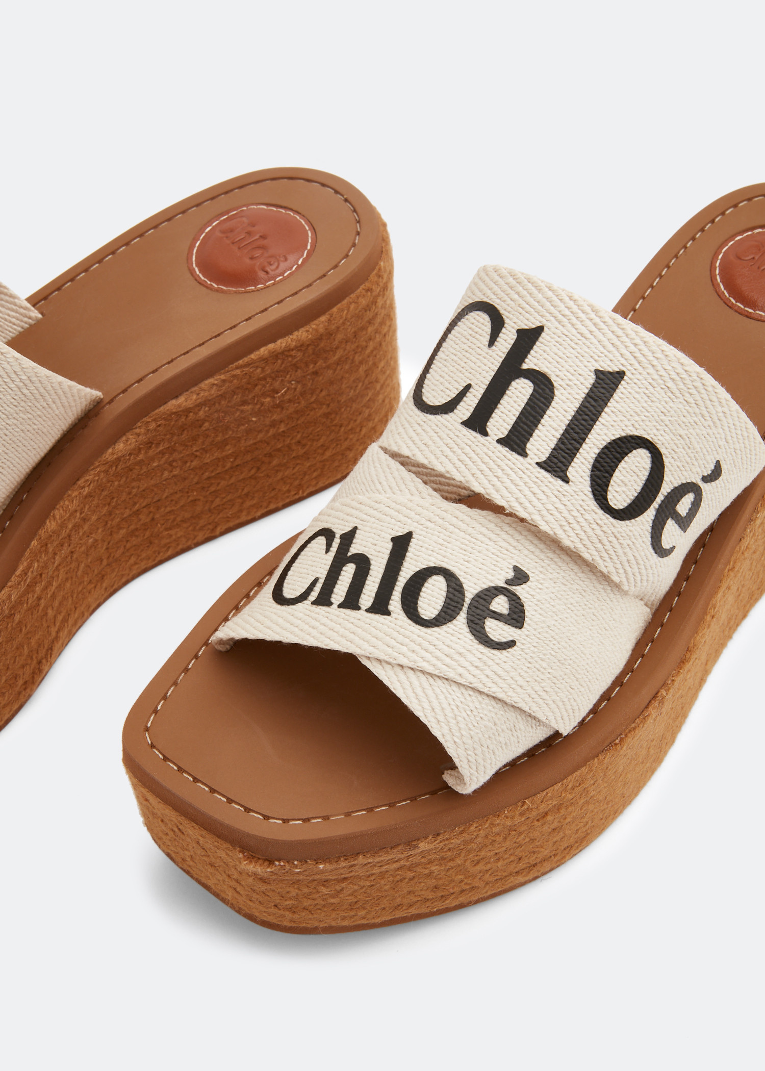 Chloé woody 女士坡跟帆布鞋- 白色阿联酋| level shoes