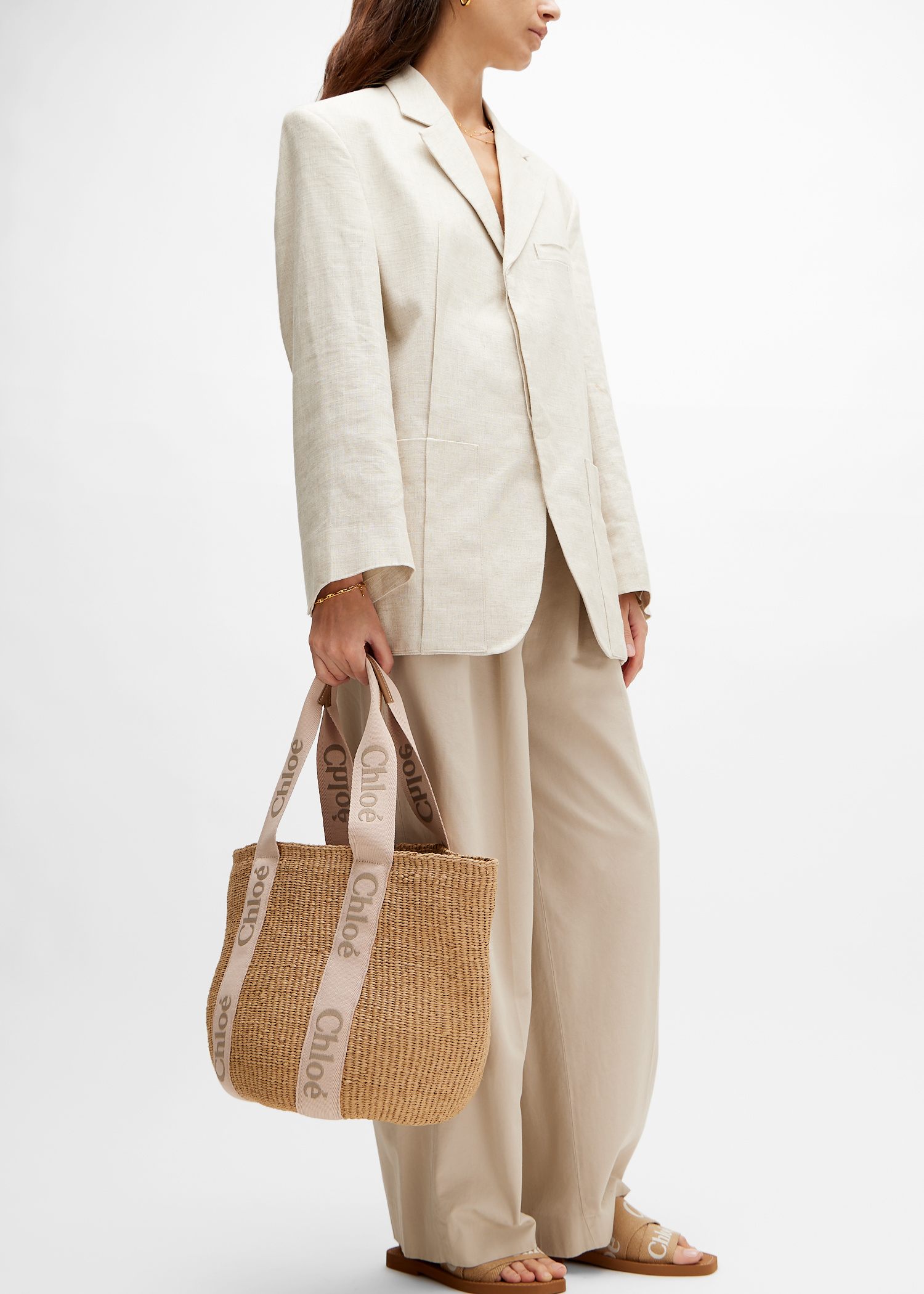 【Chloe】WOODY LARGE BASKET◆CHC23AS380L18 Chloé Large Woody basket bag for Women - Beige in UAE