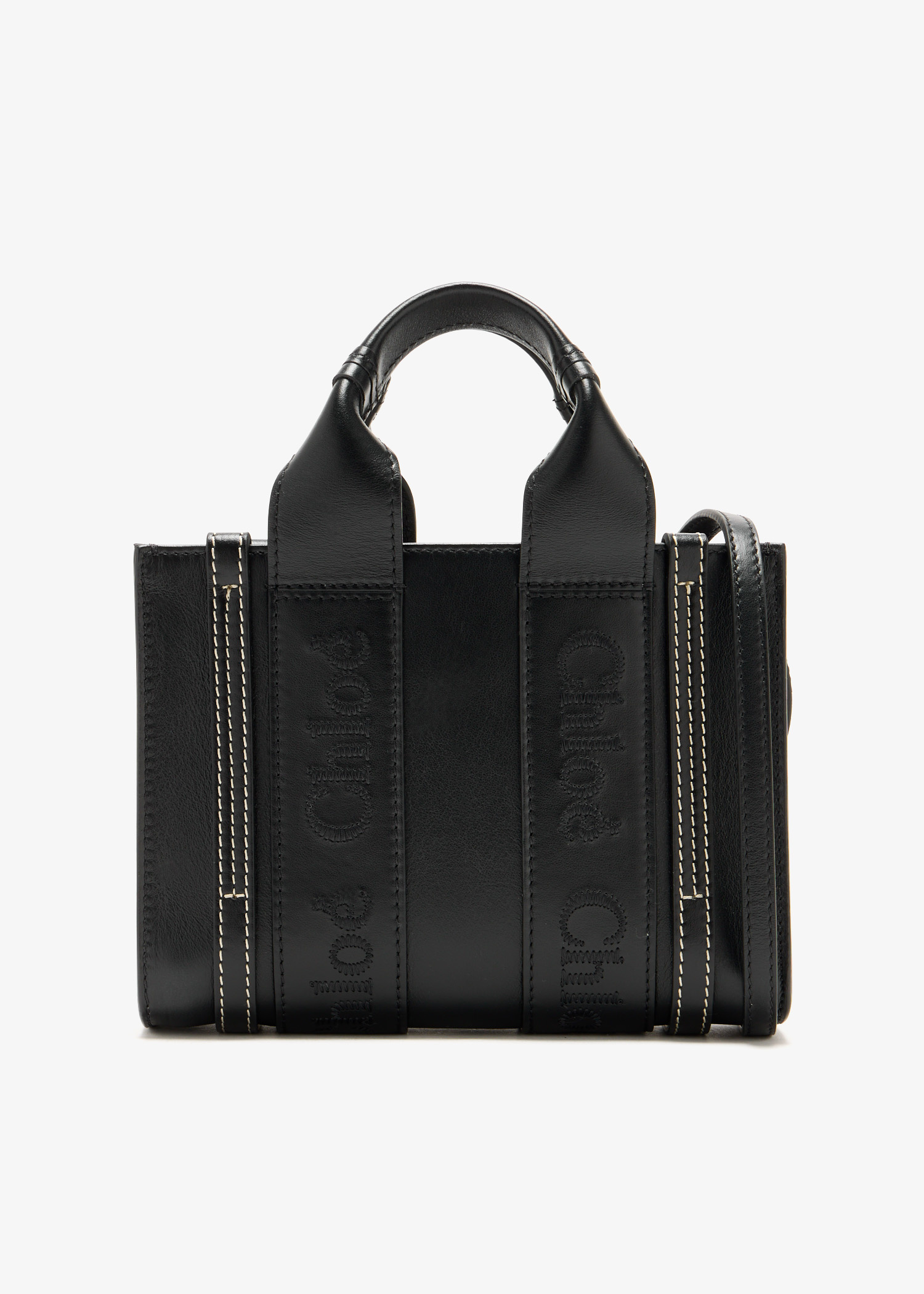 Chloe WOODY Small Tote 2wayストラップ付き白／黒 Chloe WOODY Small Tote 2wayストラップ付き白／黒