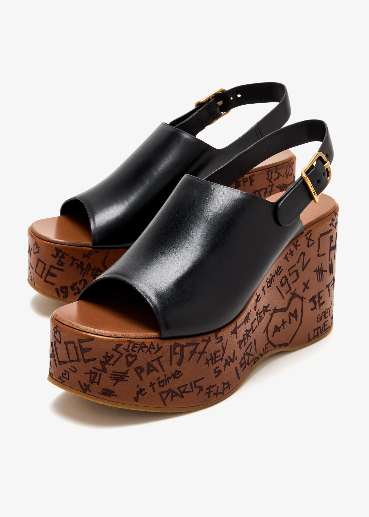 ［大人気！］Chloe leather Maxime wedges CHC25U09ZLU 001 CHLOÉ Maxime leather wedge sandals | NET-A-PORTER