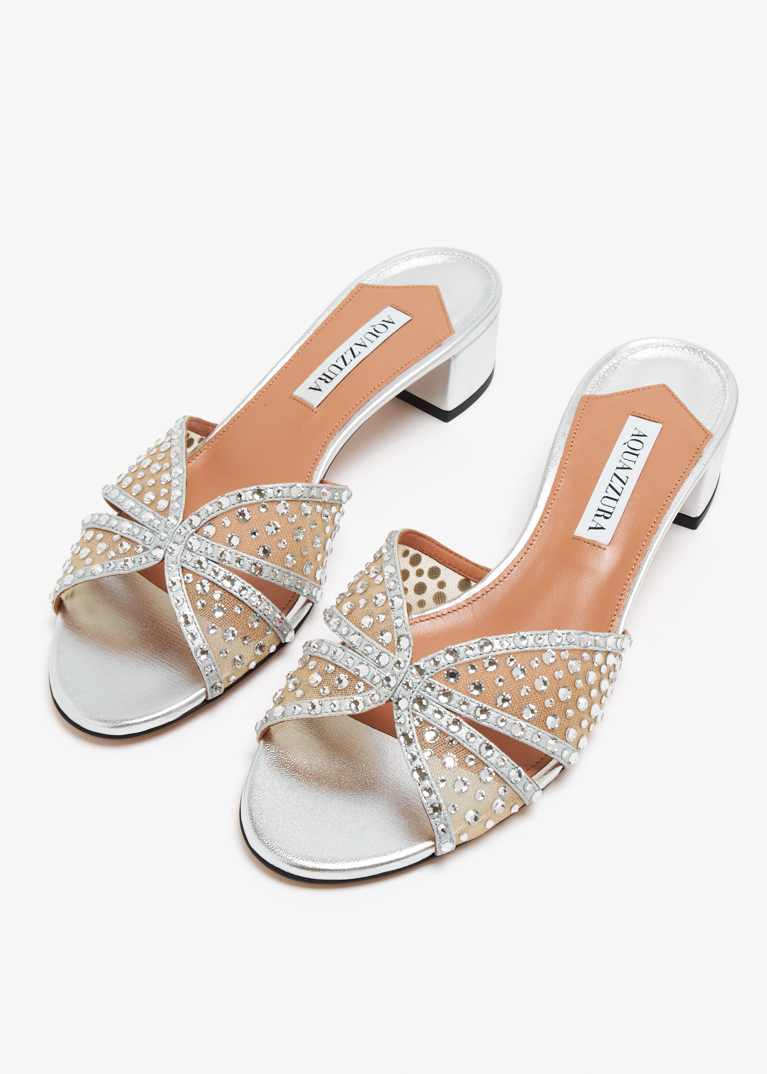 Aquazzura Crystal Lover mules for Women - Silver in UAE | Level Shoes Aquazzura Crystal Lover mules for Women - Silver in UAE | Level Shoes