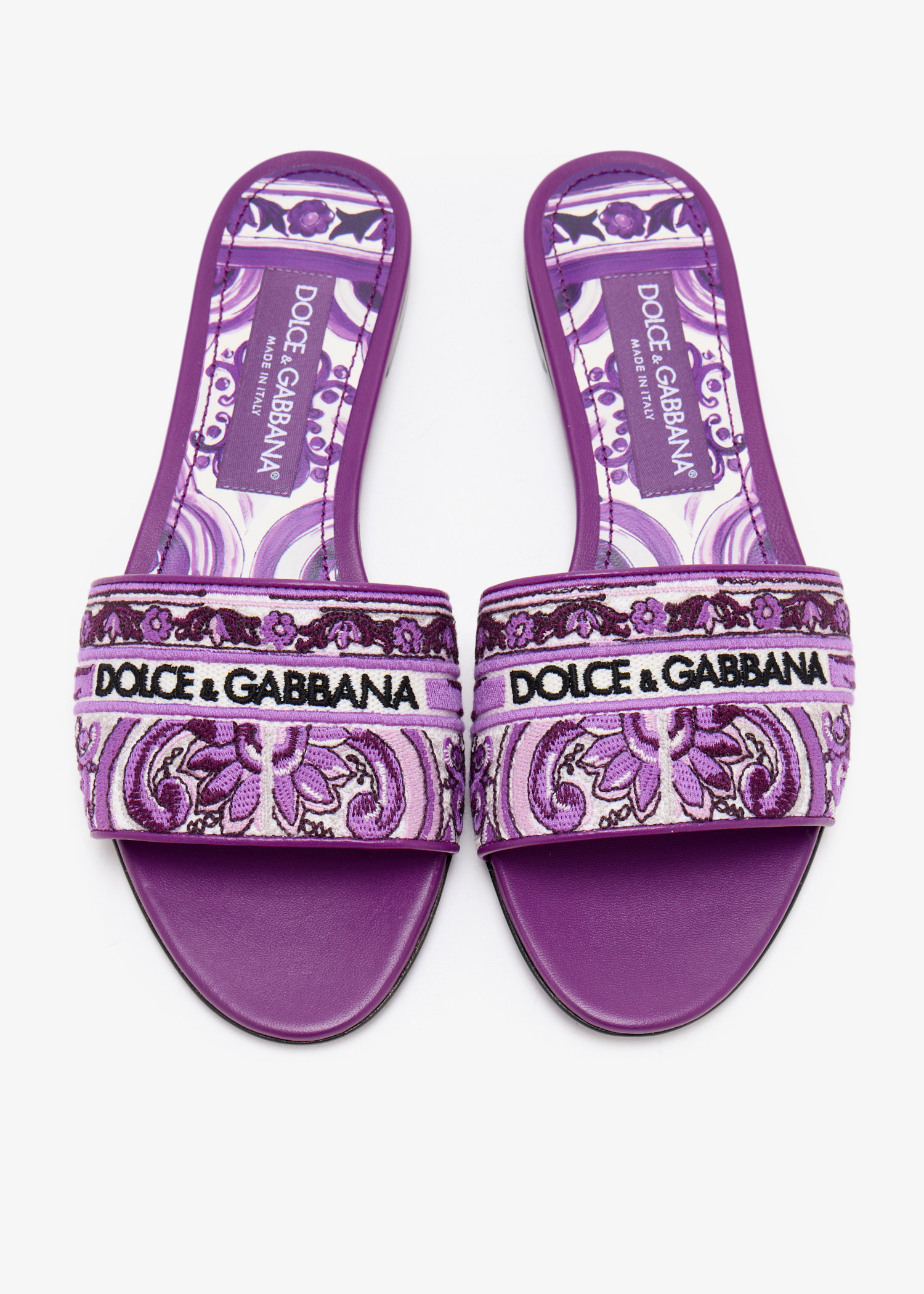 サンダル・ミュール DOLCE&GABBANA DG LOGO SLIDES WITH MAIOLICA EMBROIDERY Dolce&Gabbana Maiolica-embroidered slide sandals for Women