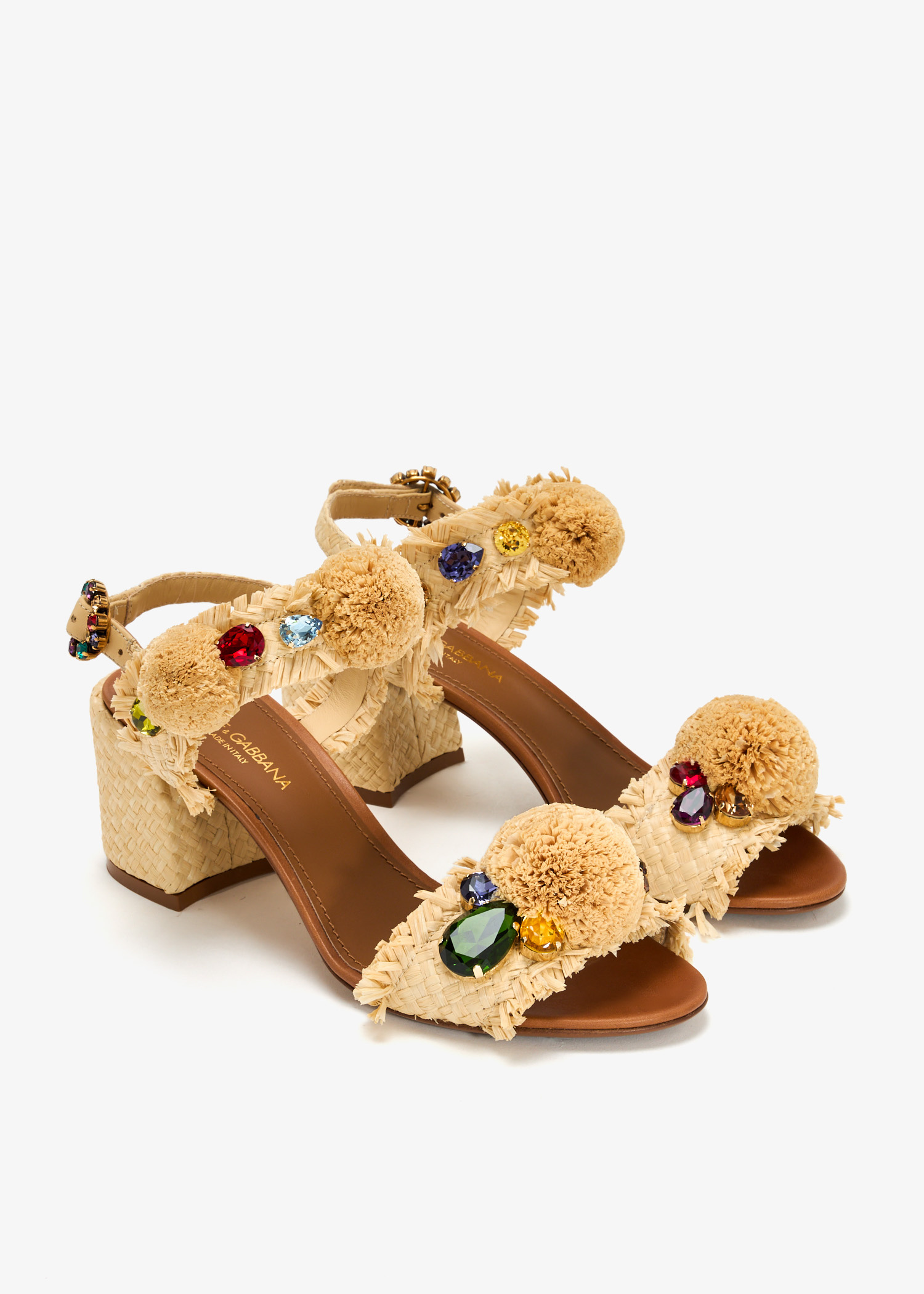 Dolce&Gabbana Gemstone raffia sandals for Women - Beige in Dolce&Gabbana Gemstone raffia sandals for Women - Beige in