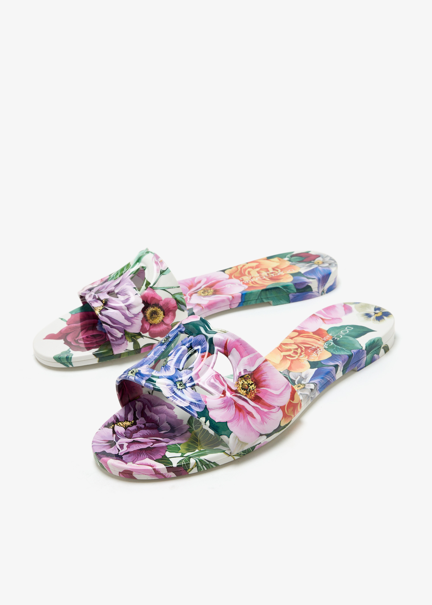 サンダル・ミュール Dolce & Gabbana SS25 'Bianca' slides (CW2215A6L05 HN5IG) DOLCE&GABBANA Bianca cutout floral-print rubber slides | NET