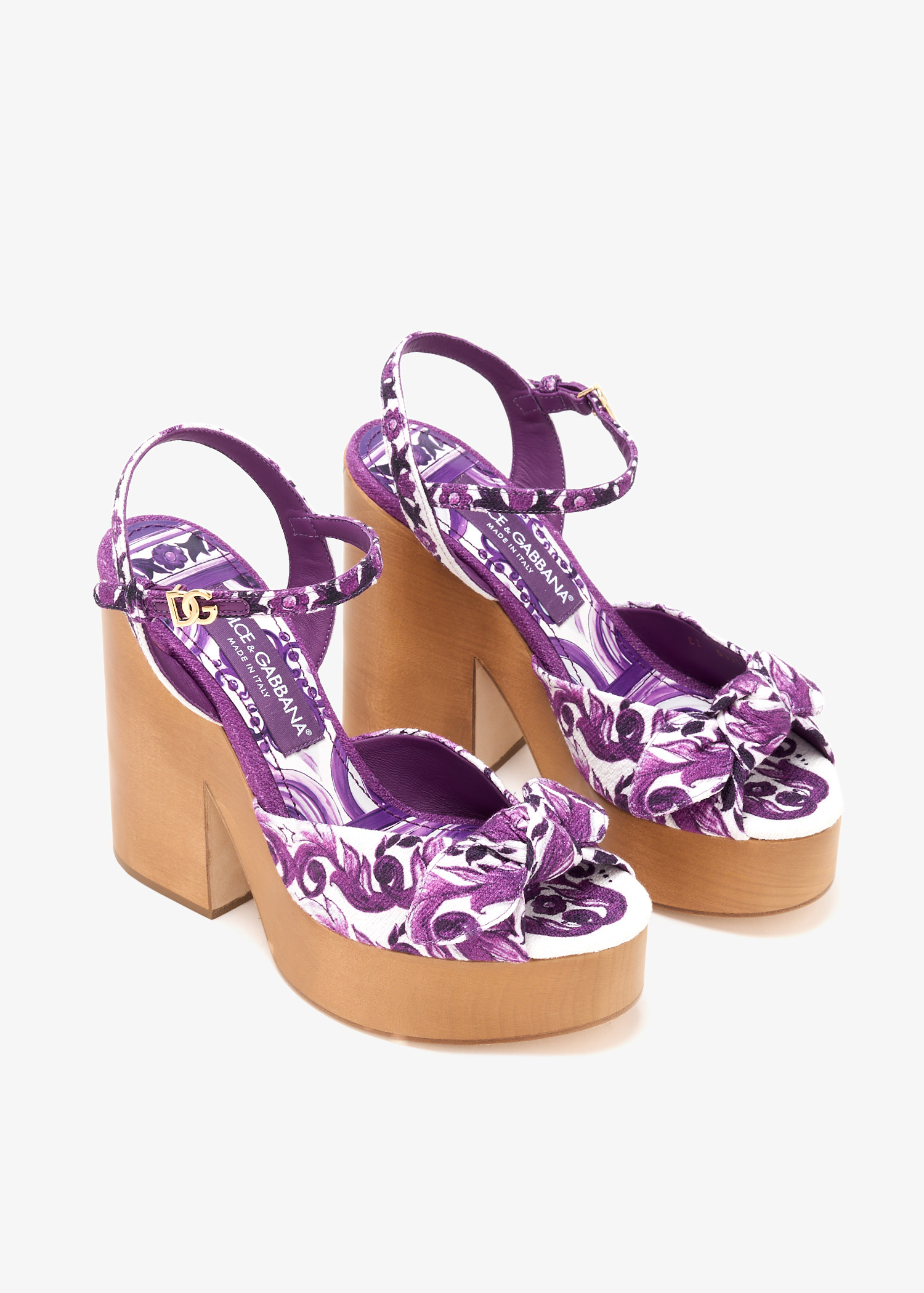 DOLCE&GABBANA 25SS マジョルカ刺繍 ウェッジサンダル*パープル Dolce&Gabbana Maiolica-print wedge sandals for Women