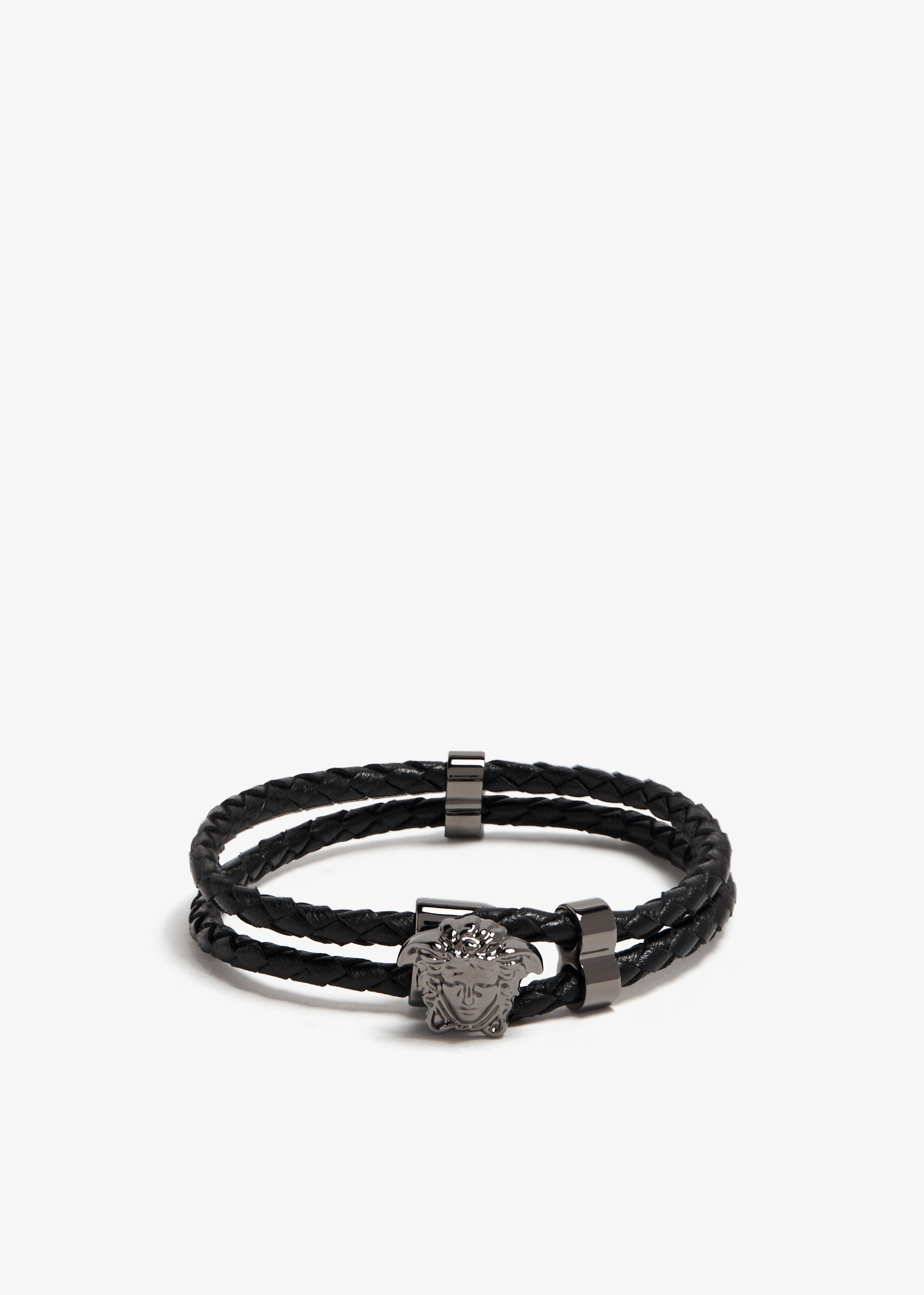 VERSACE 新作【DG05579-DMTN LEATHER+L BRACELET/MEDUSA】 Medusa Braided Leather Bracelet Black,Gold | VERSACE