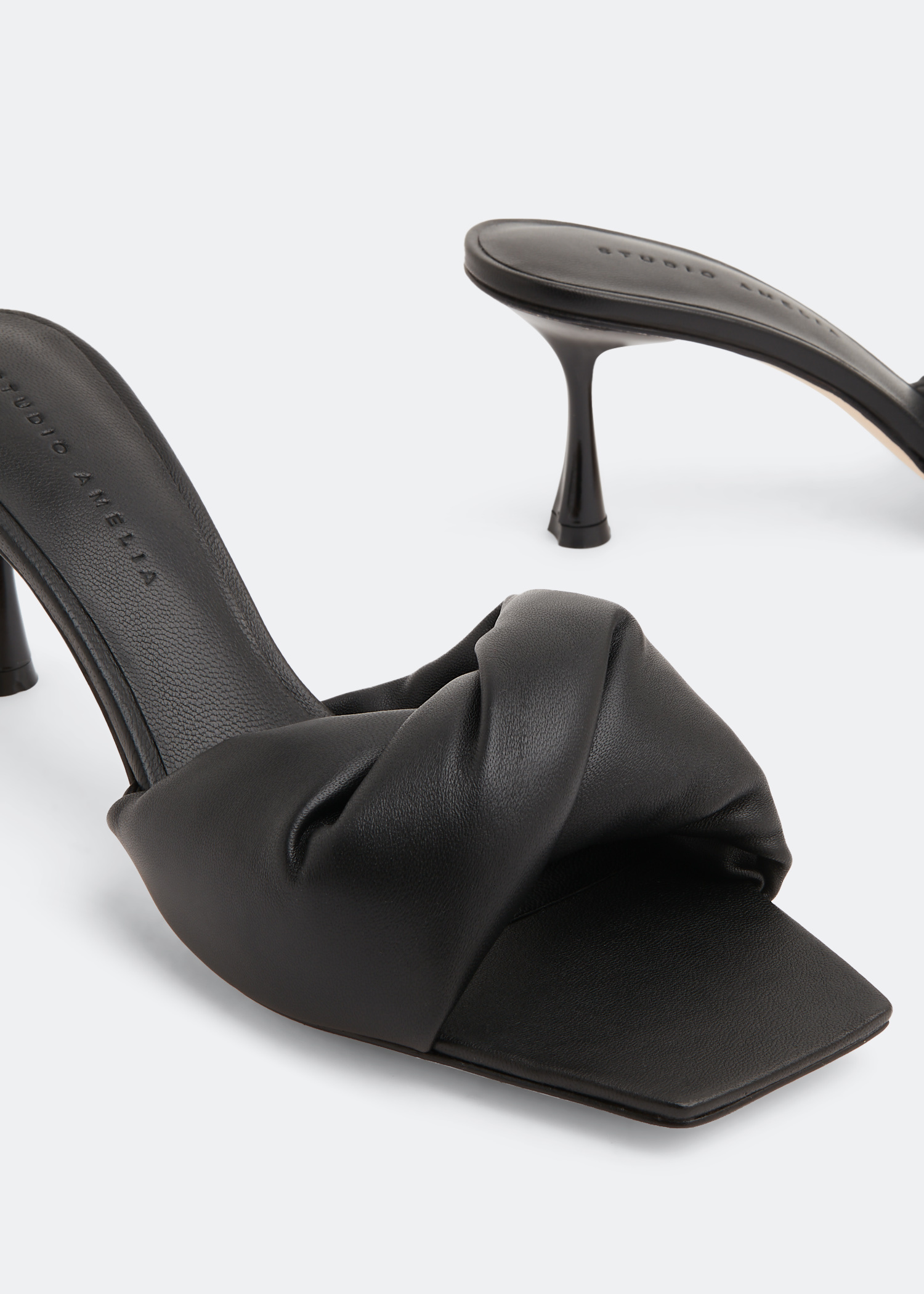 STUDIOAMELIAスタジオアメリア/TWISTEDFRONT 70HEEL Studio Amelia Cross Front 70 Heel in Black | REVOLVE
