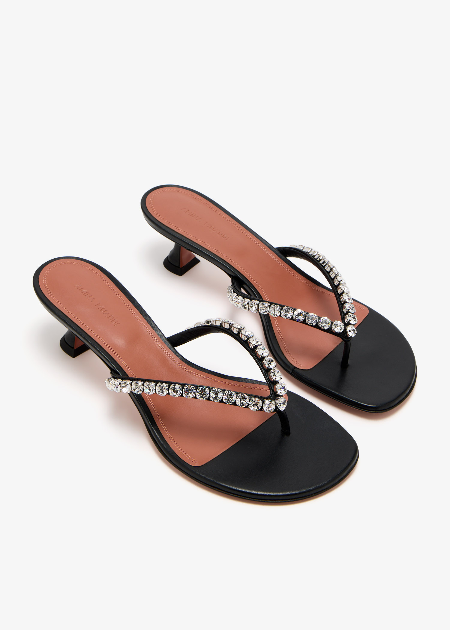 サンダル・ミュール AMINA MUADDI Black Leather Gigi Thong Mules Gigi 45 embellished leather thong sandals in black - Amina
