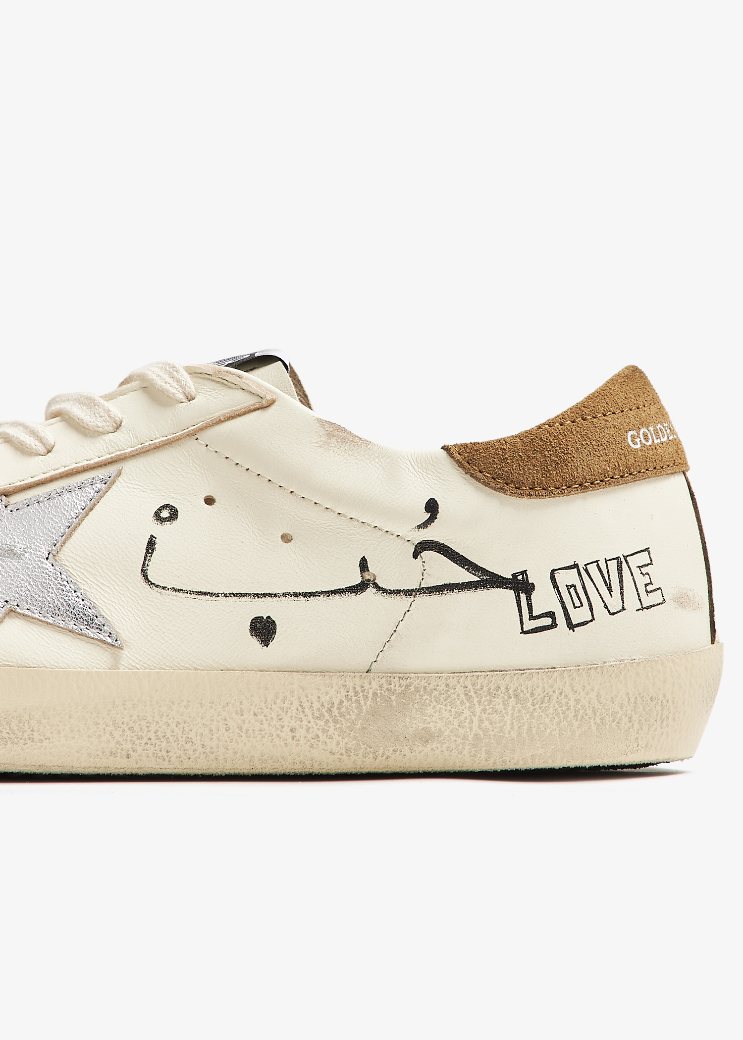 スニーカー GOLDEN  WHITE AND GREY LEATHER SUPER STAR SNEAKERS Women's Super-Star in white leather with gray suede star