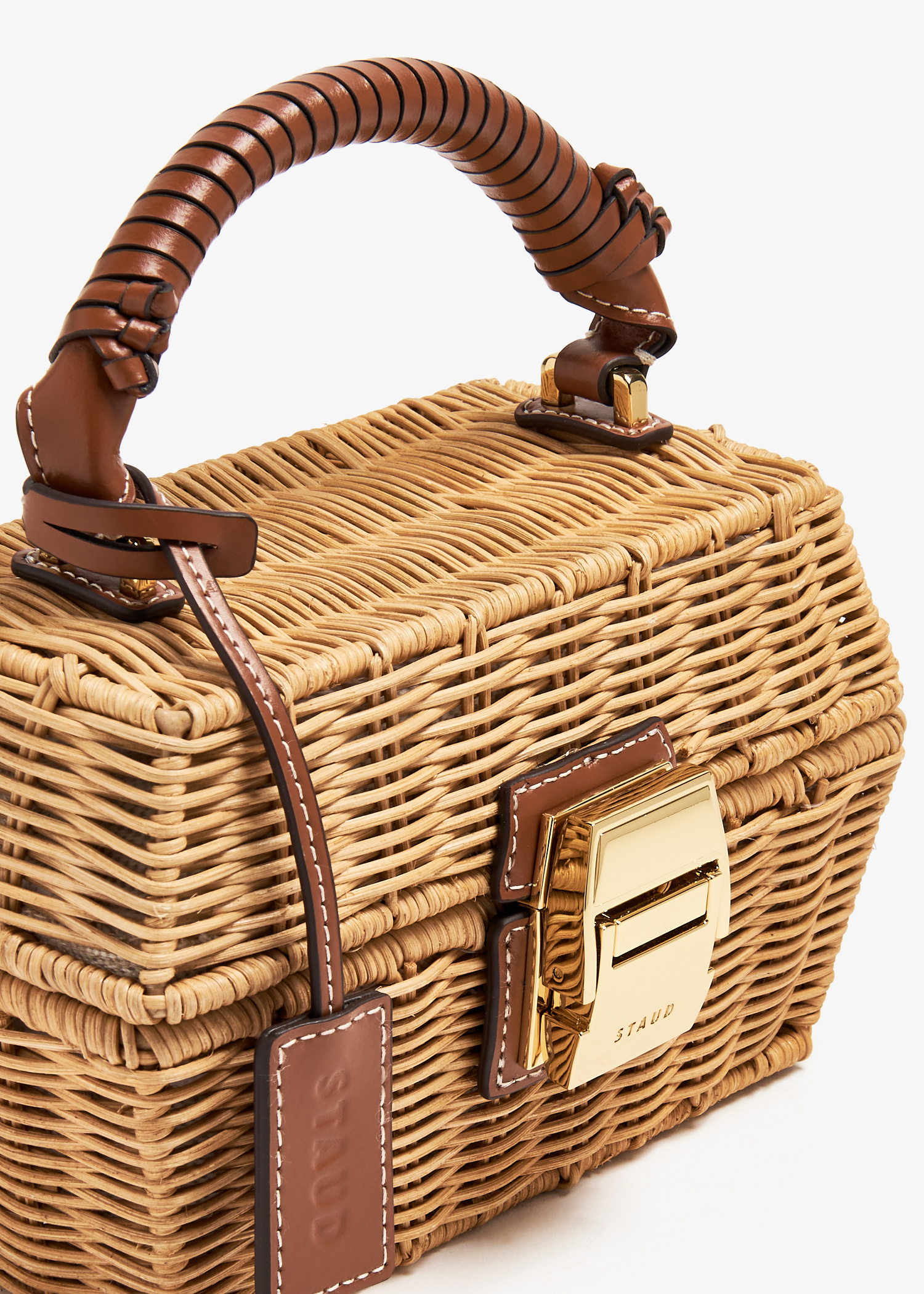 STAUD Wicker Tackle box bag for Women - Beige in USA | Level