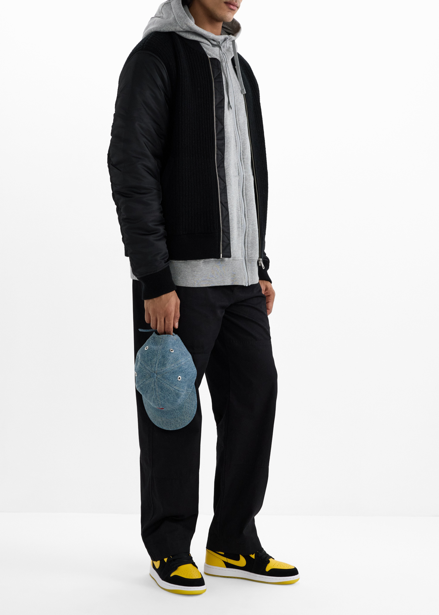 【一条】 sacai: Men's Panelled Long Sleeve T-Shirt (Black) | DSML E-SHOP