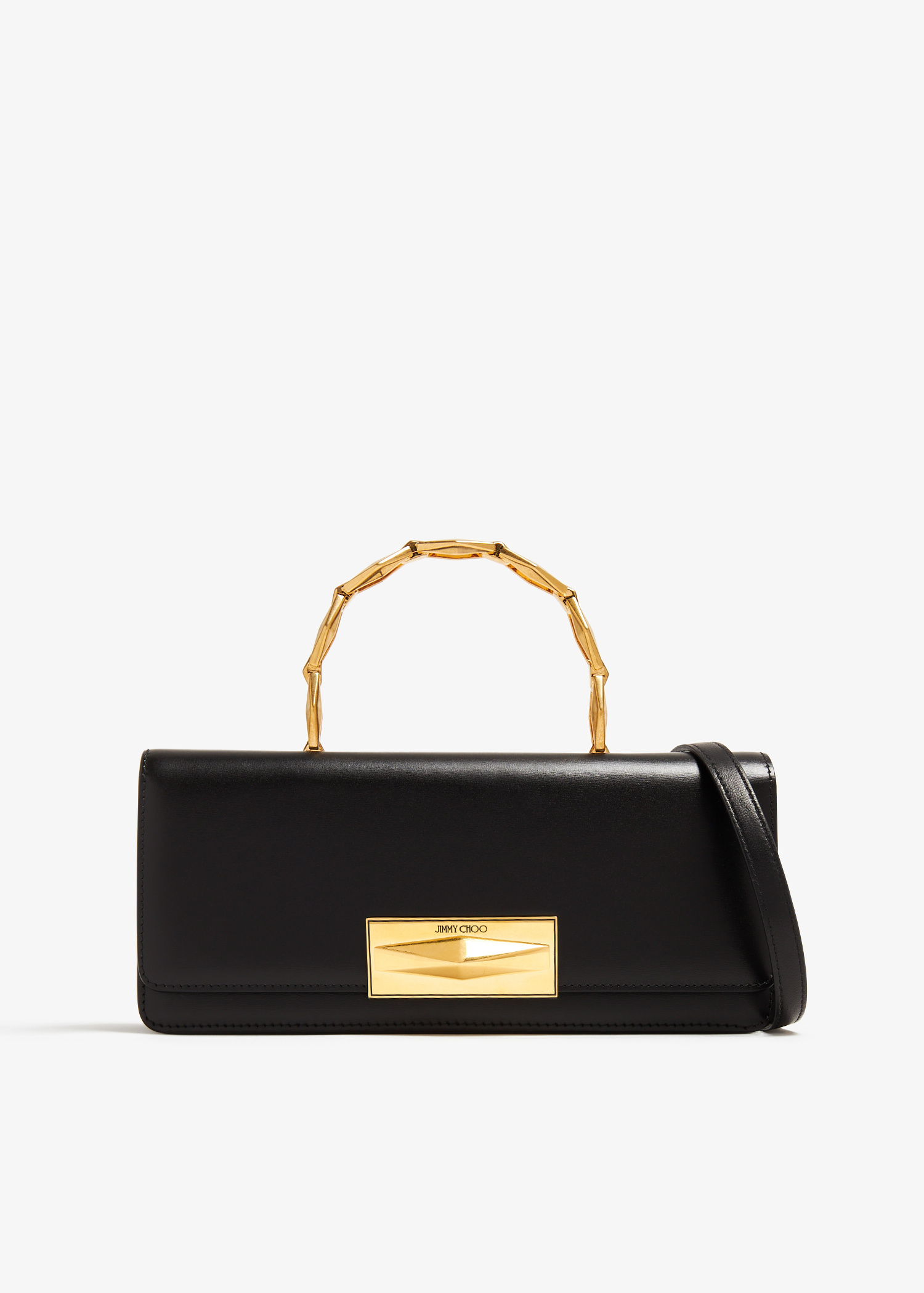 JIMMY CHOO■Diamond Top Handle■ハンドバック DIAMOND TOPHANDLE | Black Box Calf Leather Top Handle Bag