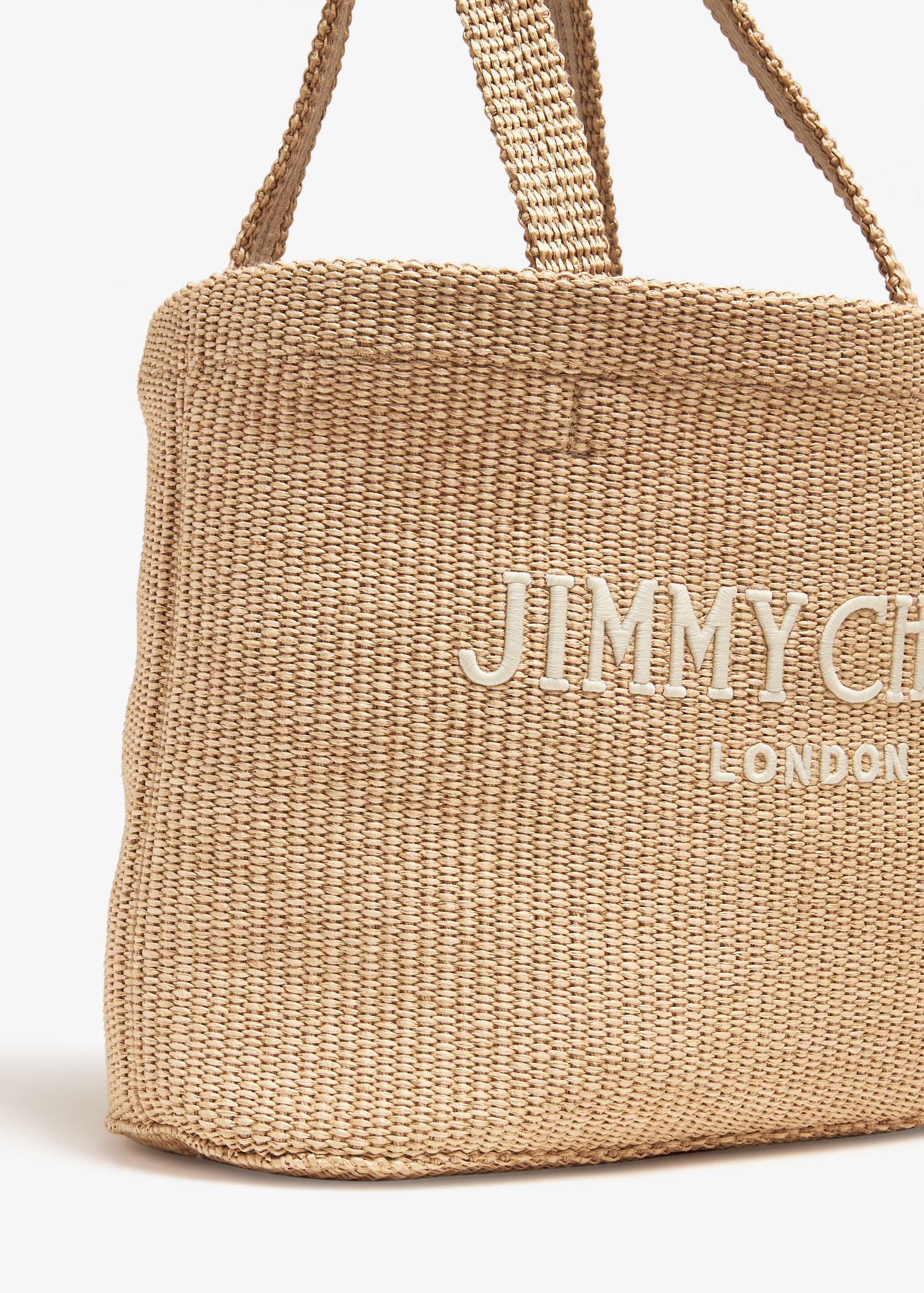 【Jimmy Choo】BEACH TOTE E/W◆0000095134TYJ Beach Tote East-West | Ecru Striped Raffia Embroidered Tote