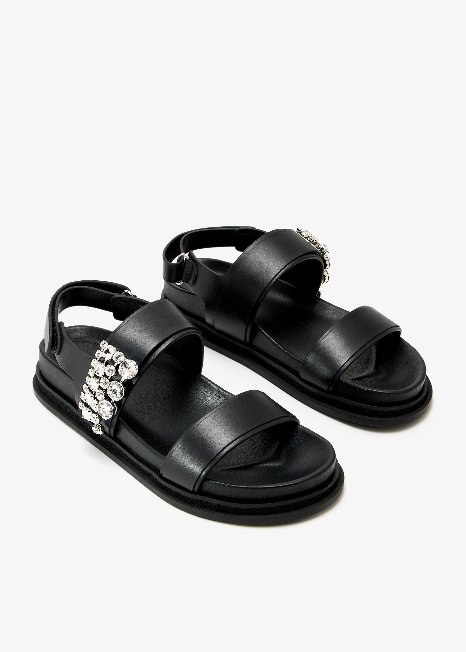 ◆正規品・新品◆Jimmy Choo Black Leather Verity Sandals Verity Sandal Flat | Black Leather Crystal Flat Sandals