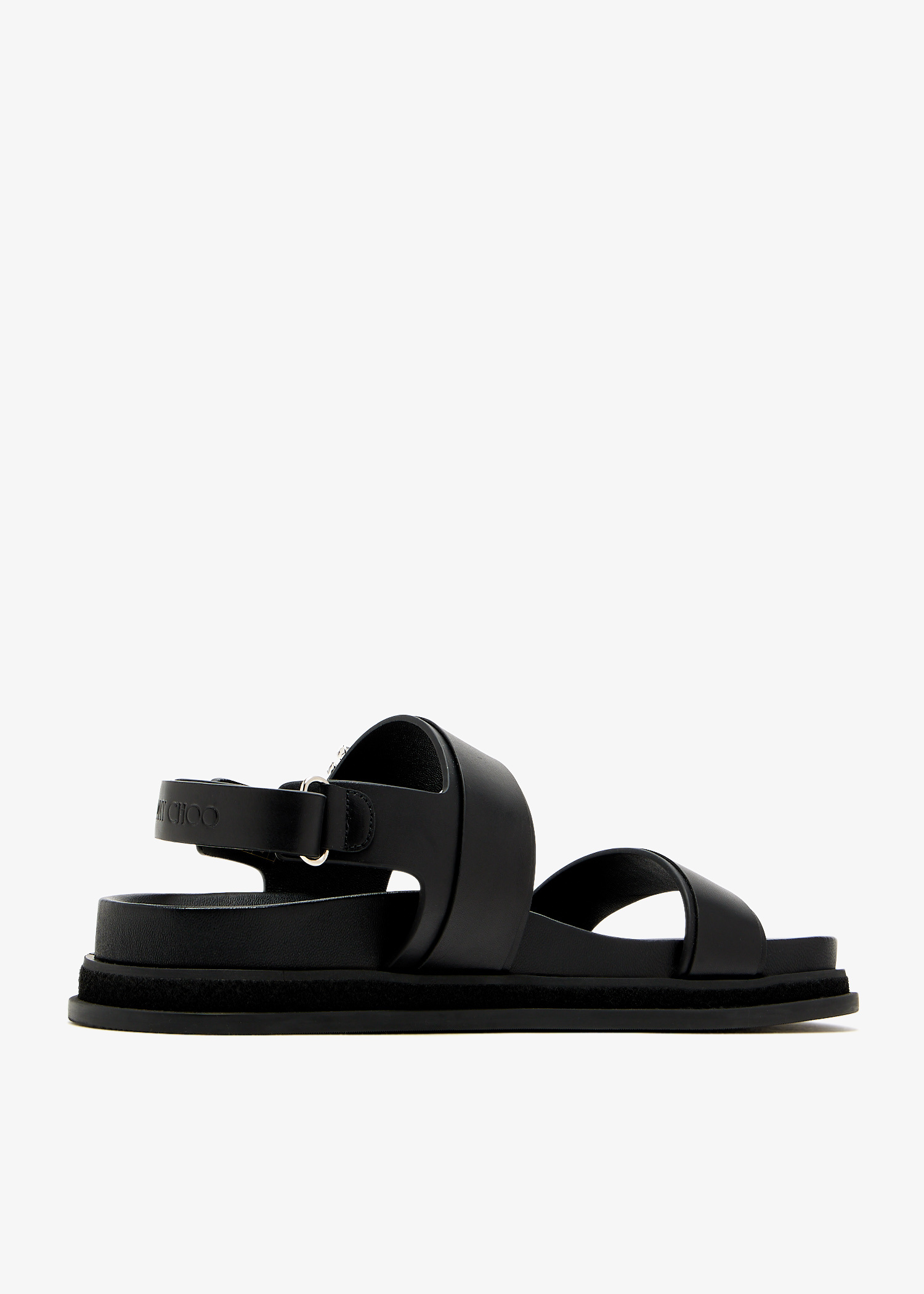 サンダル・ミュール Jimmy Choo Black Leather Verity Sandals Verity Sandal Flat | Black Leather Crystal Flat Sandals