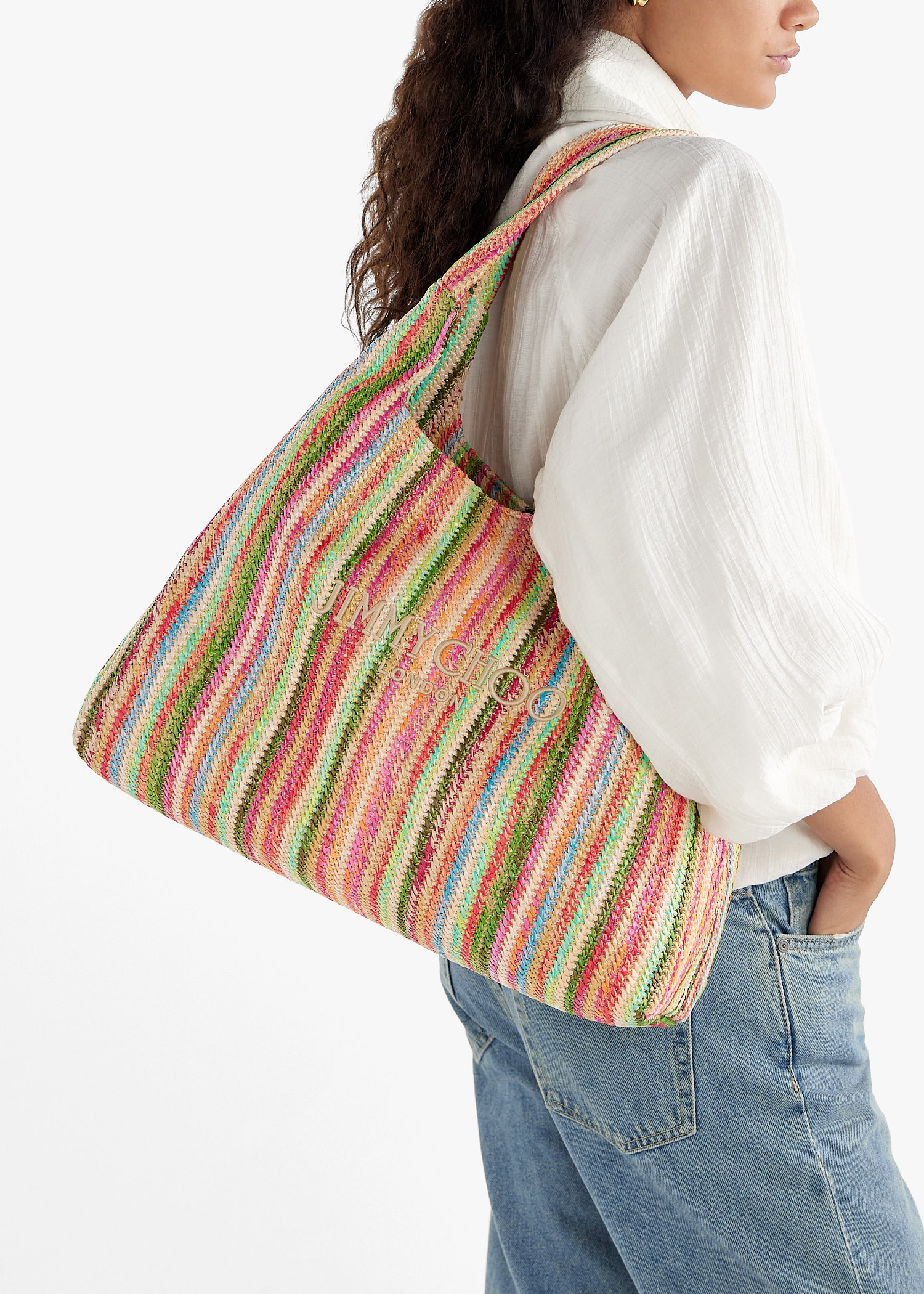 JIMMY CHOO Beach Diamond Hobo L ラフィア Beach Diamond Hobo L | Natural Raffia Shoulder Bag | JIMMY CHOO