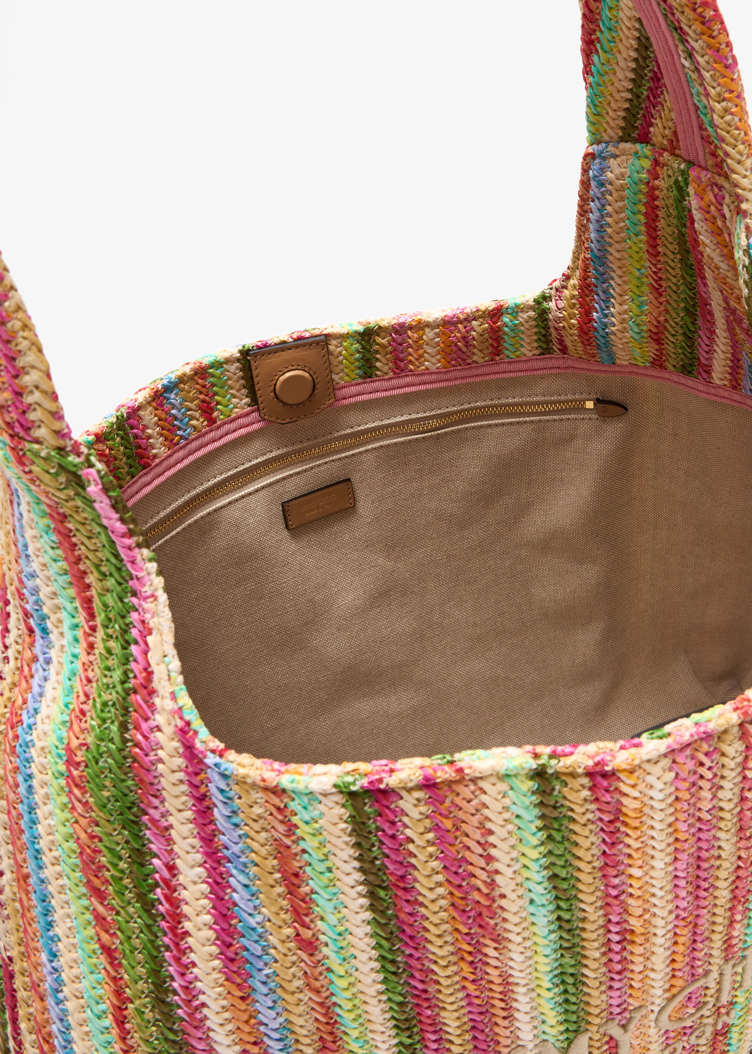 JIMMY CHOO Beach Diamond Hobo L ラフィア Beach Diamond Hobo L | Ecru Striped Raffia Shoulder Bag