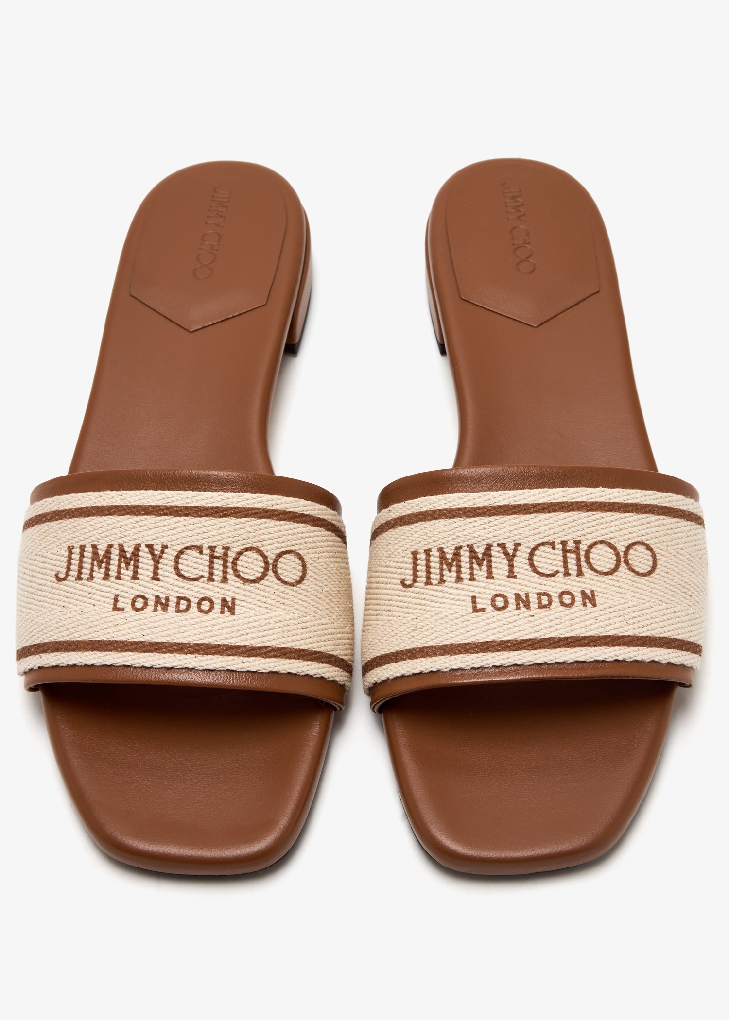 【関税&送料込】Jimmy Choo Sandalo Joa Flat In Canvas Jimmy Choo Joa flat sandals for Women - Beige in UAE | Level