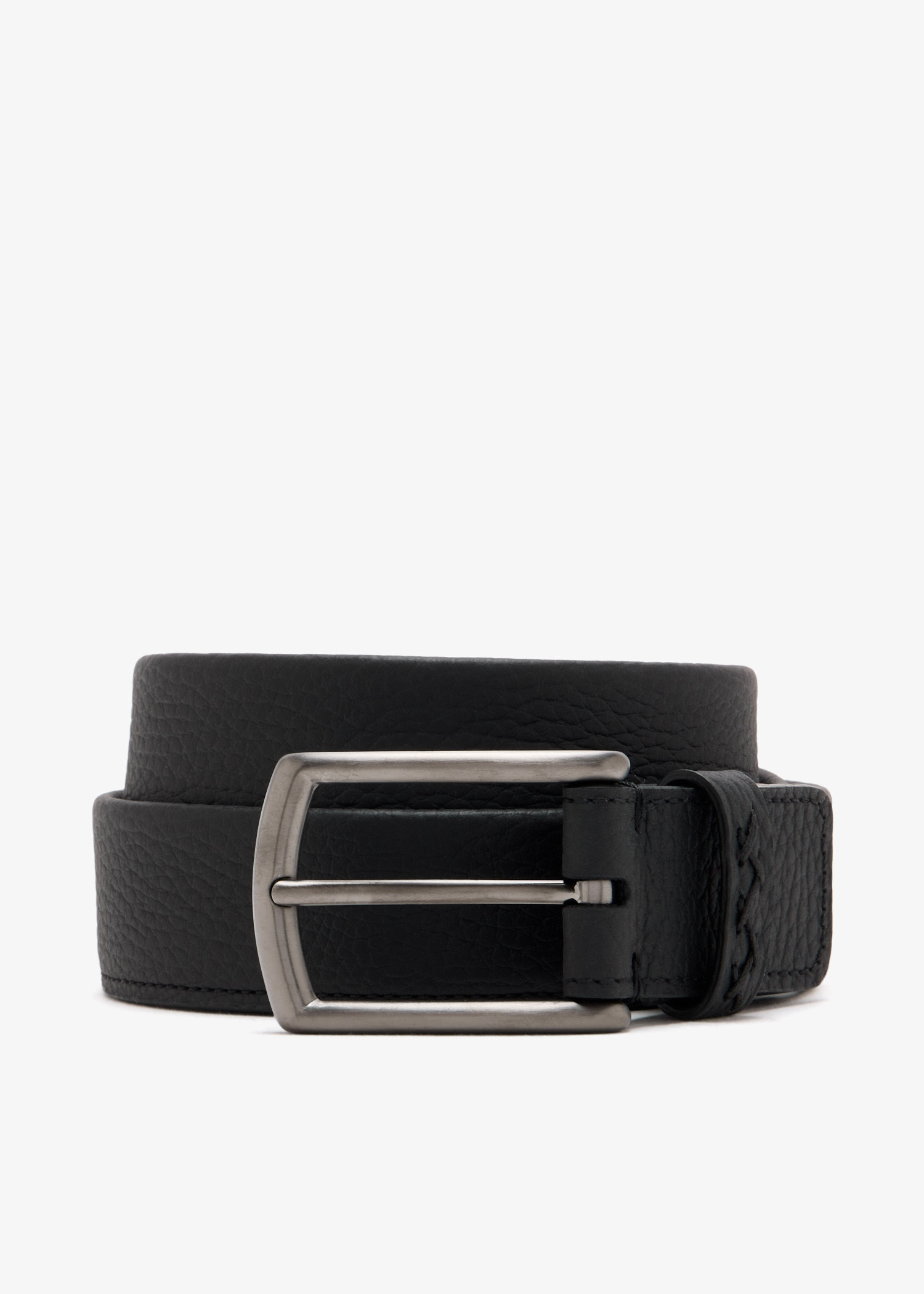 ブラックヘル Men's Black Leather Belt With Silver Buckle Brixton Silver