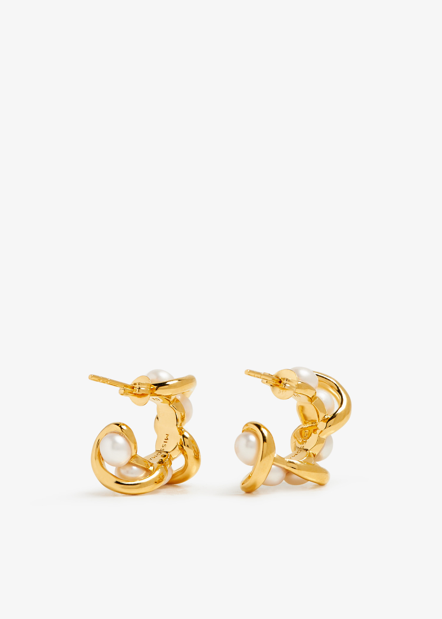 【MISSOMA】モルテン パール ツイスト ミニダブル HOOP EARRINGS Missoma Molten pearl twisted mini double hoop earrings for