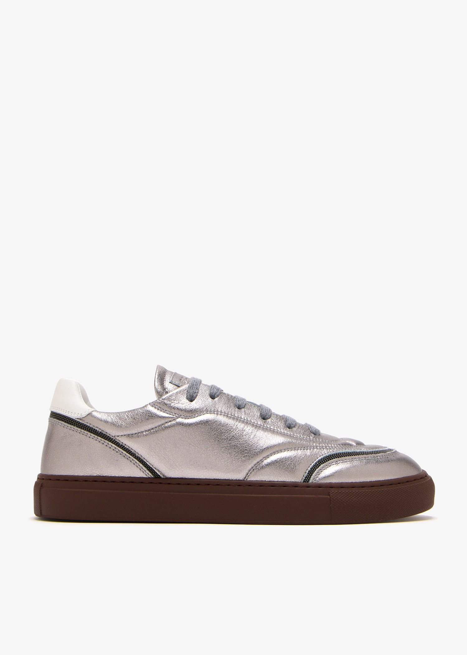 Brunello Cucinelli Lamé calfskin sneakers for Women - Silver in