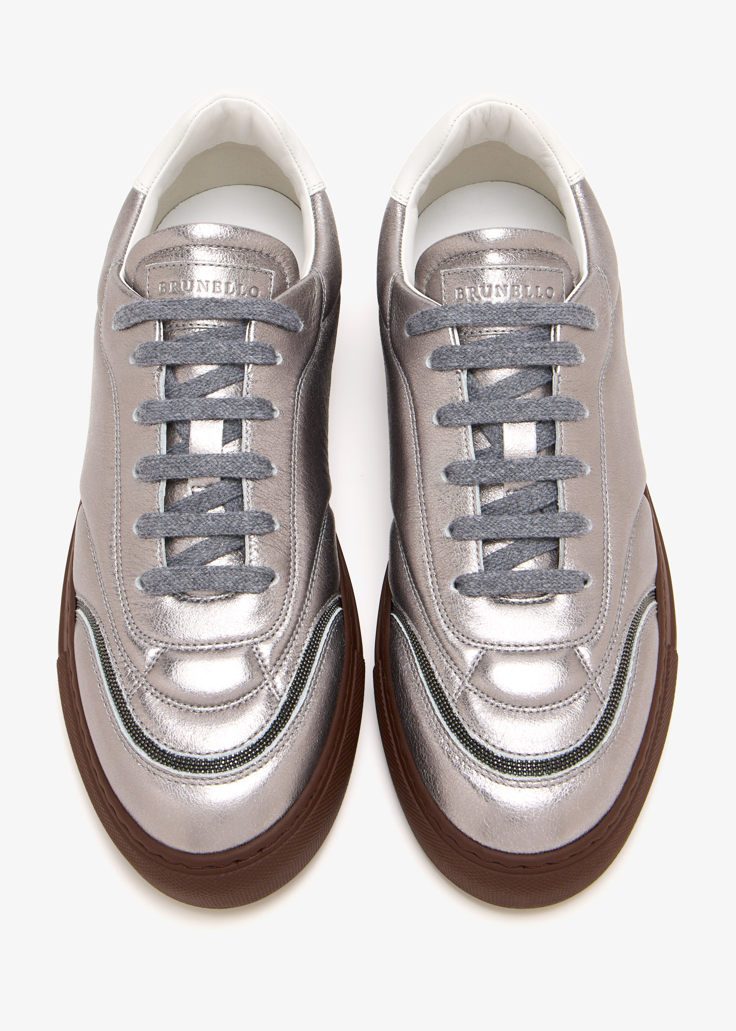 Brunello Cucinelli Lamé calfskin sneakers for Women - Silver in