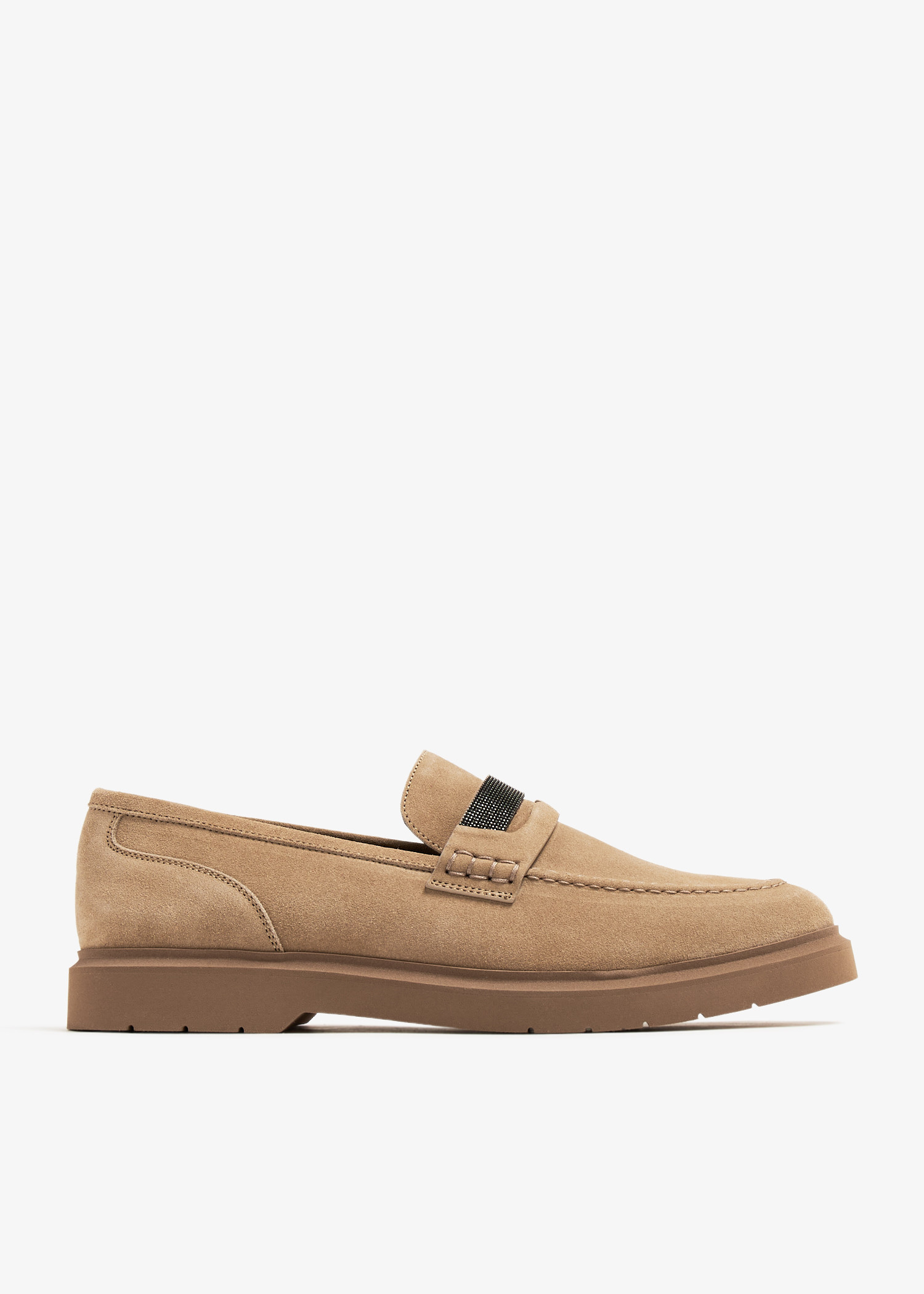 【関税＆送料込み】Brunello Cucinelli 'Mellow' Beige Crossb Brunello Cucinelli Suede penny loafers for Men - Beige in