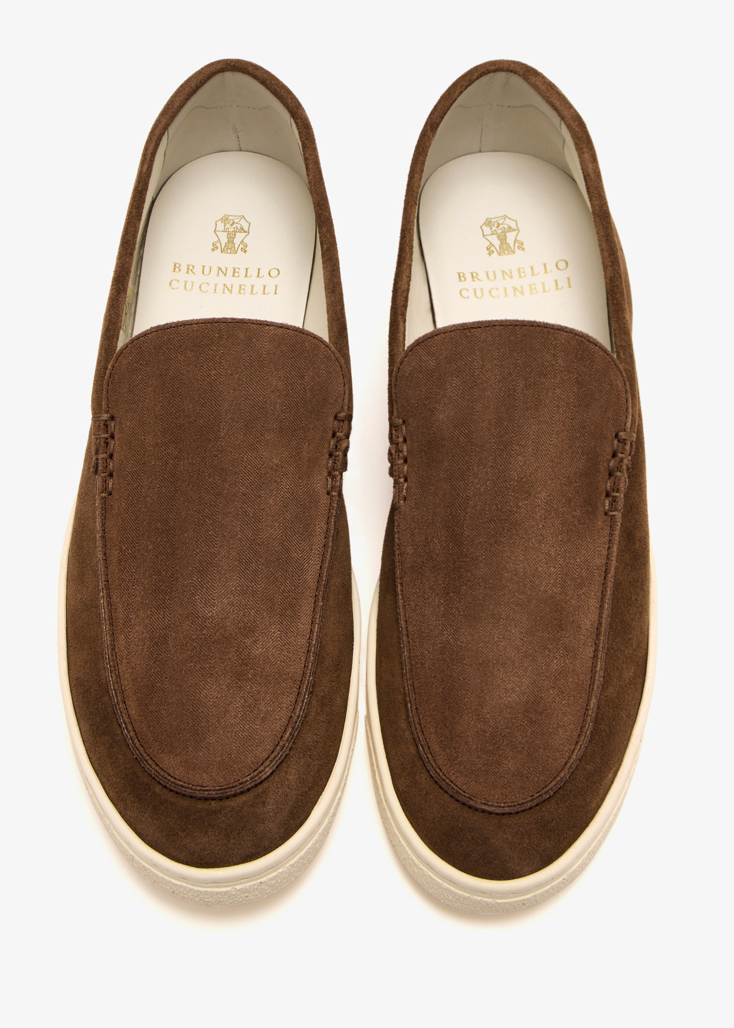 Brunello Cucinelli Chevron-effect suede loafers for Men - Brown in