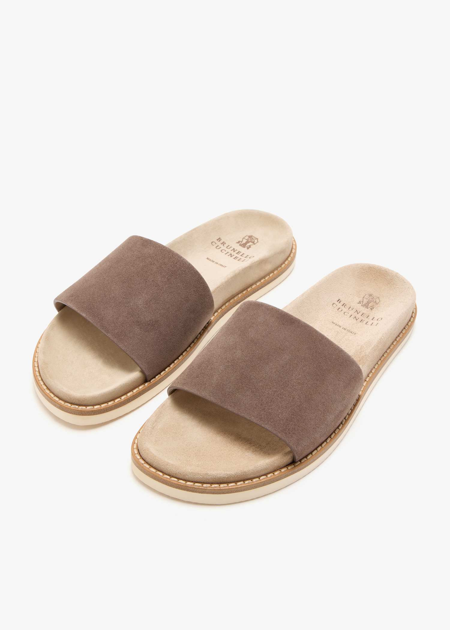 Brunello Cucinelli Suede slide sandals for Men - Brown in