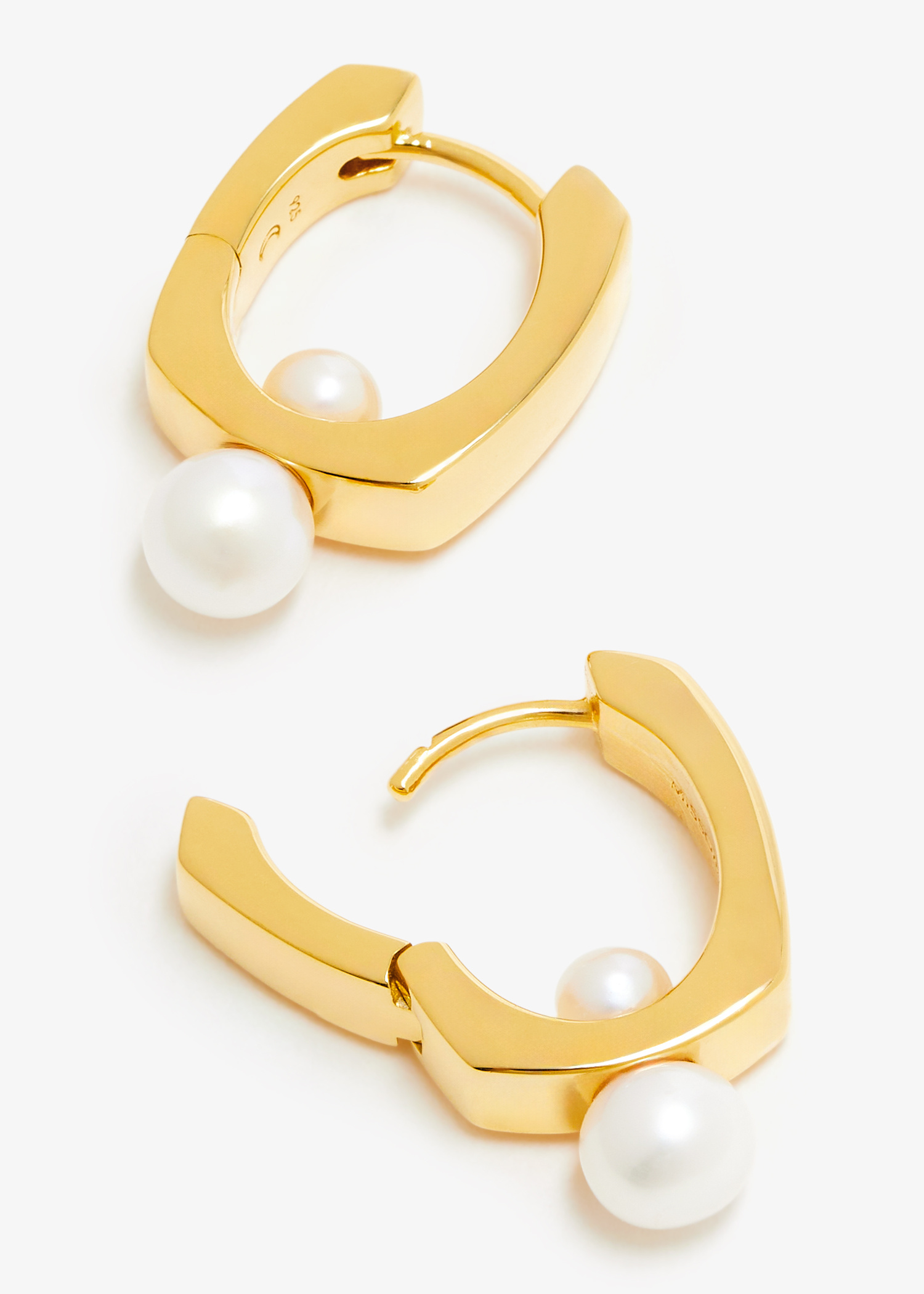 Missoma Button Pearl Square hoop earrings for Women - Gold