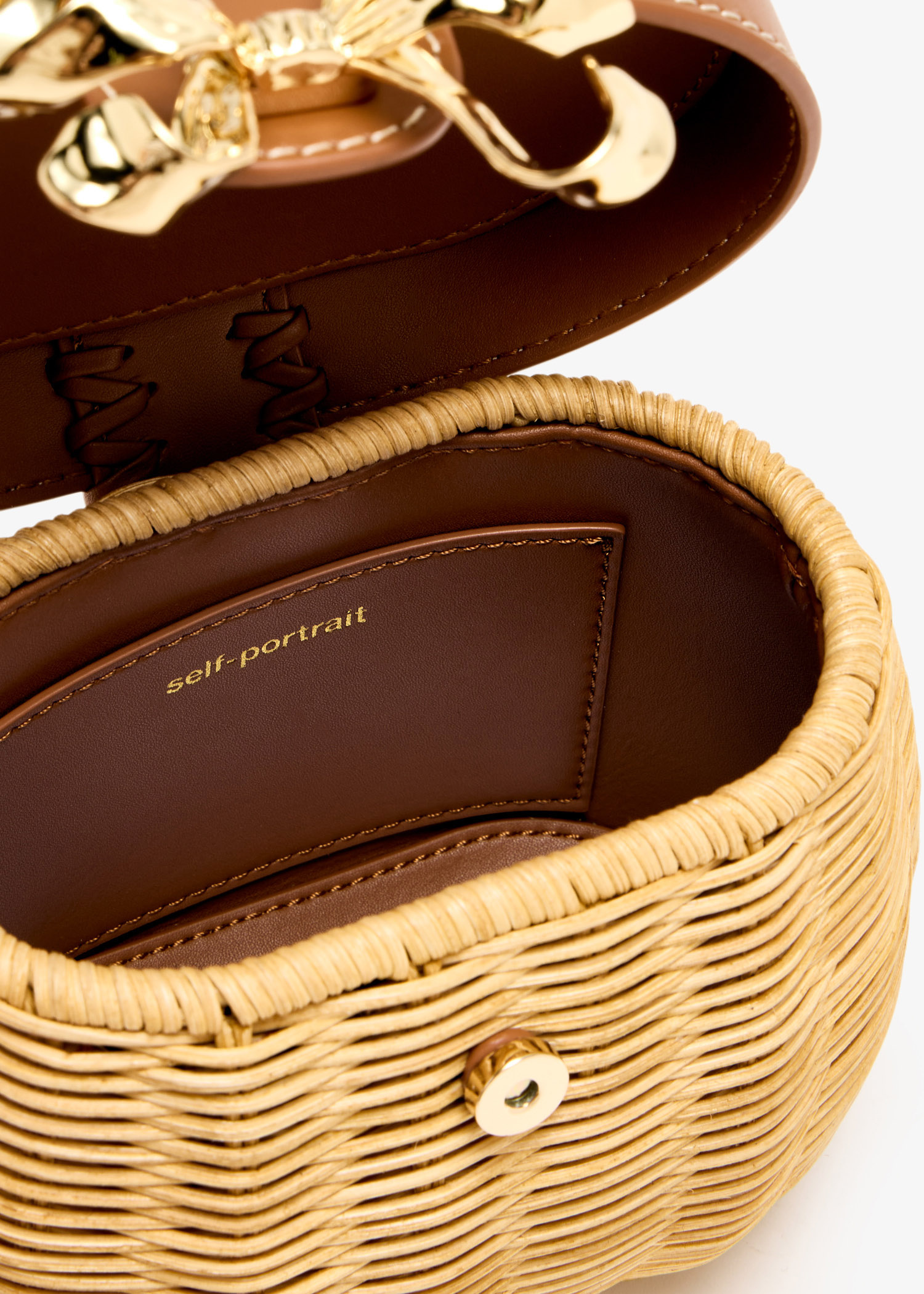 トートバッグ SELF PORTRAIT FW25 RATTAN BOW BASKET BAG (PF25302BR BROWN) Rattan Bow Basket Bag – self-portrait-EU