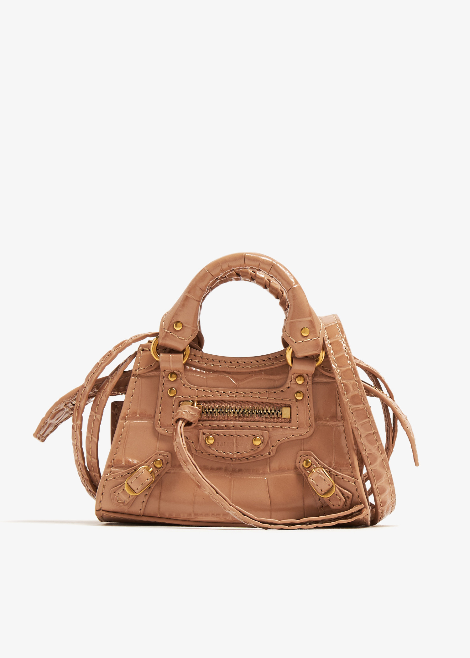 送料込 BALENCIAGA WOMEN'S NEO CLASSIC HANDBAG IN BEIGE BALENCIAGA Shiny Supple Calfskin Crocodile Embossed Neo