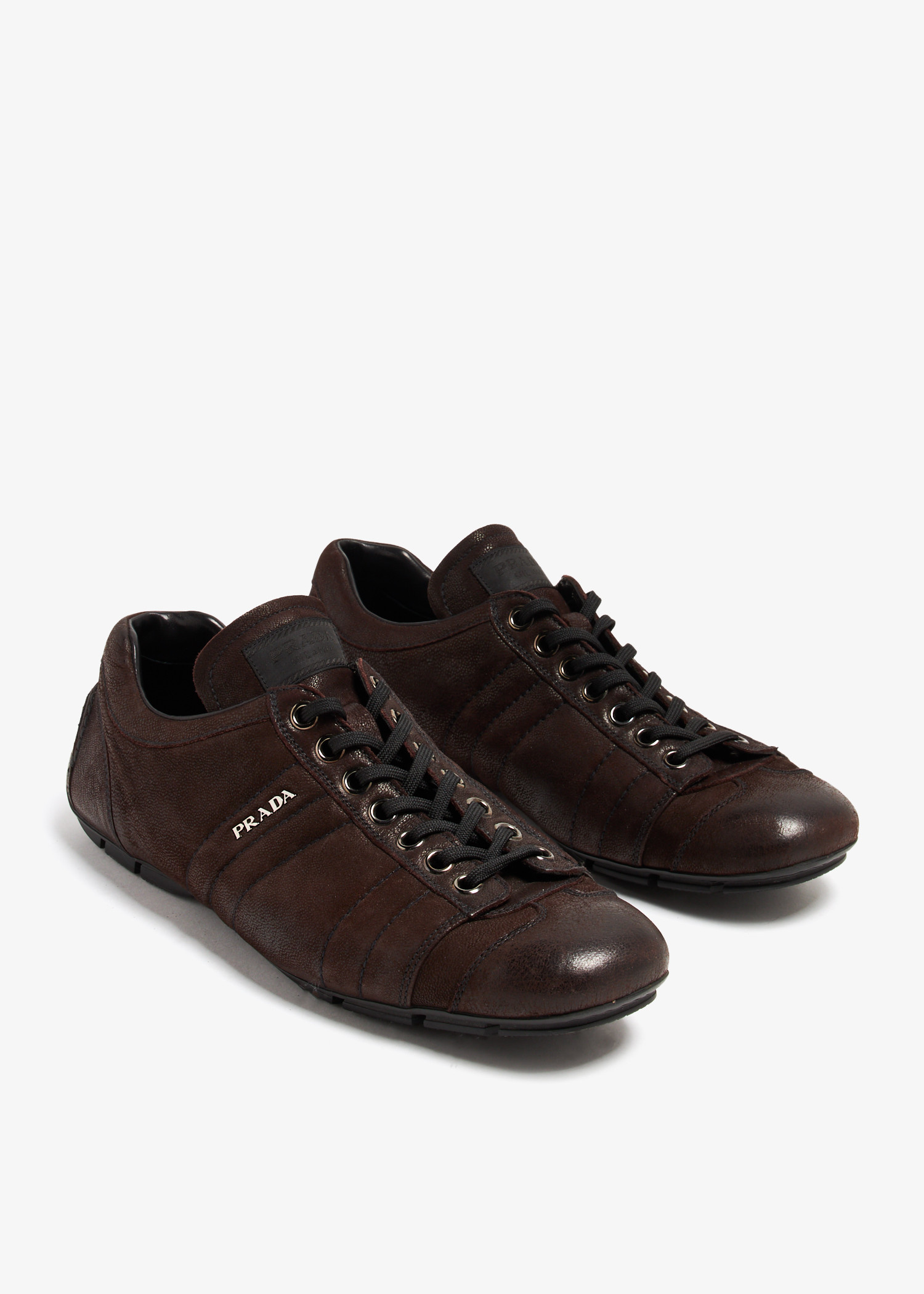 PRADA suède shoes dark brown 26 【超美品】箱付 Prada Pre-Loved Sport lace-up sneakers for Men - Brown in