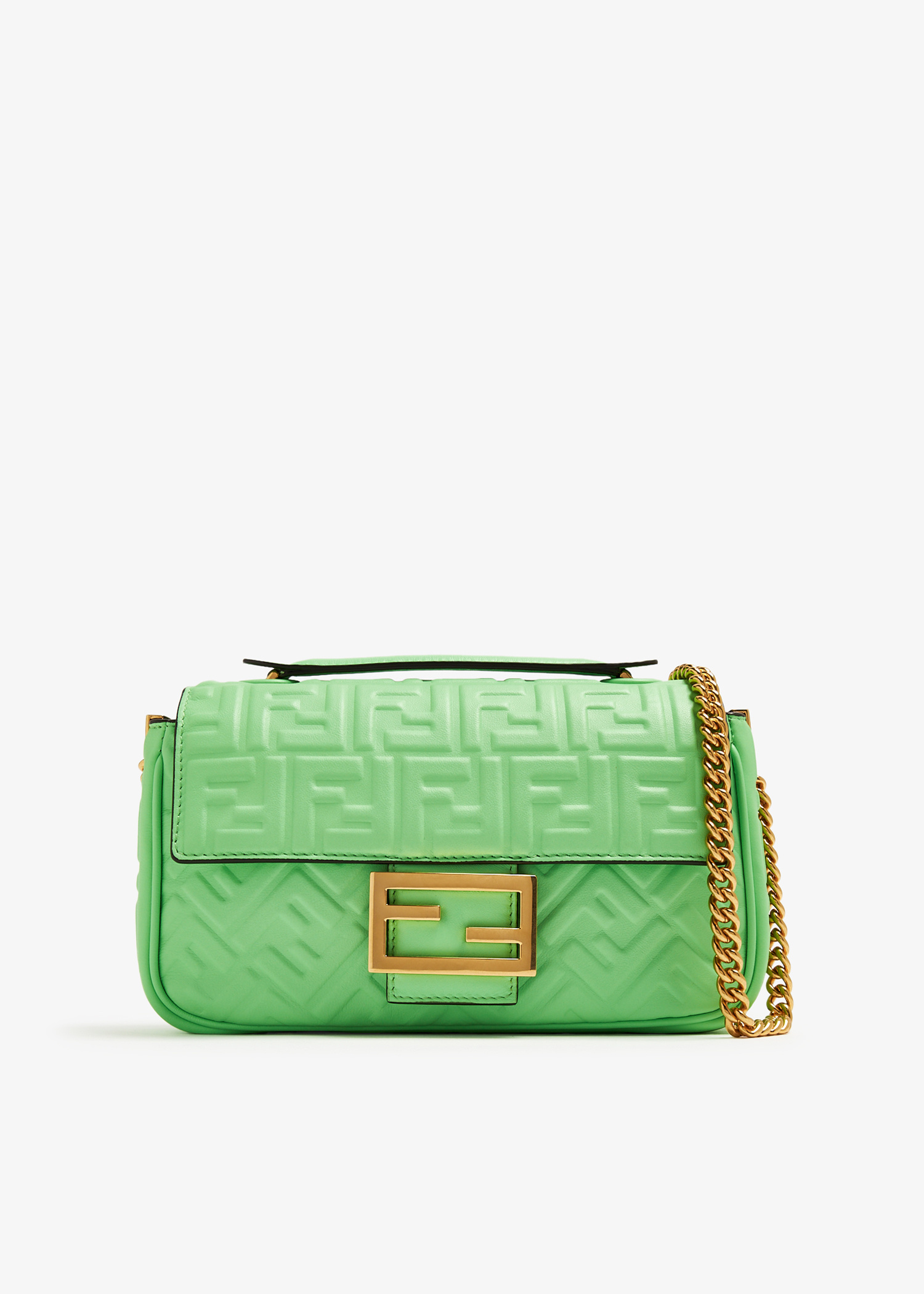 ■FENDI■ Baguette Chain Wallet Shoulder Bag Green 8M0498AAJ Wallet On Chain Baguette Leather Green | Fendi